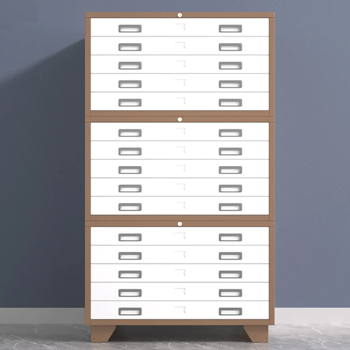 Lockable Coffee White Steel Horizontal Filing Cabinet Image - 15