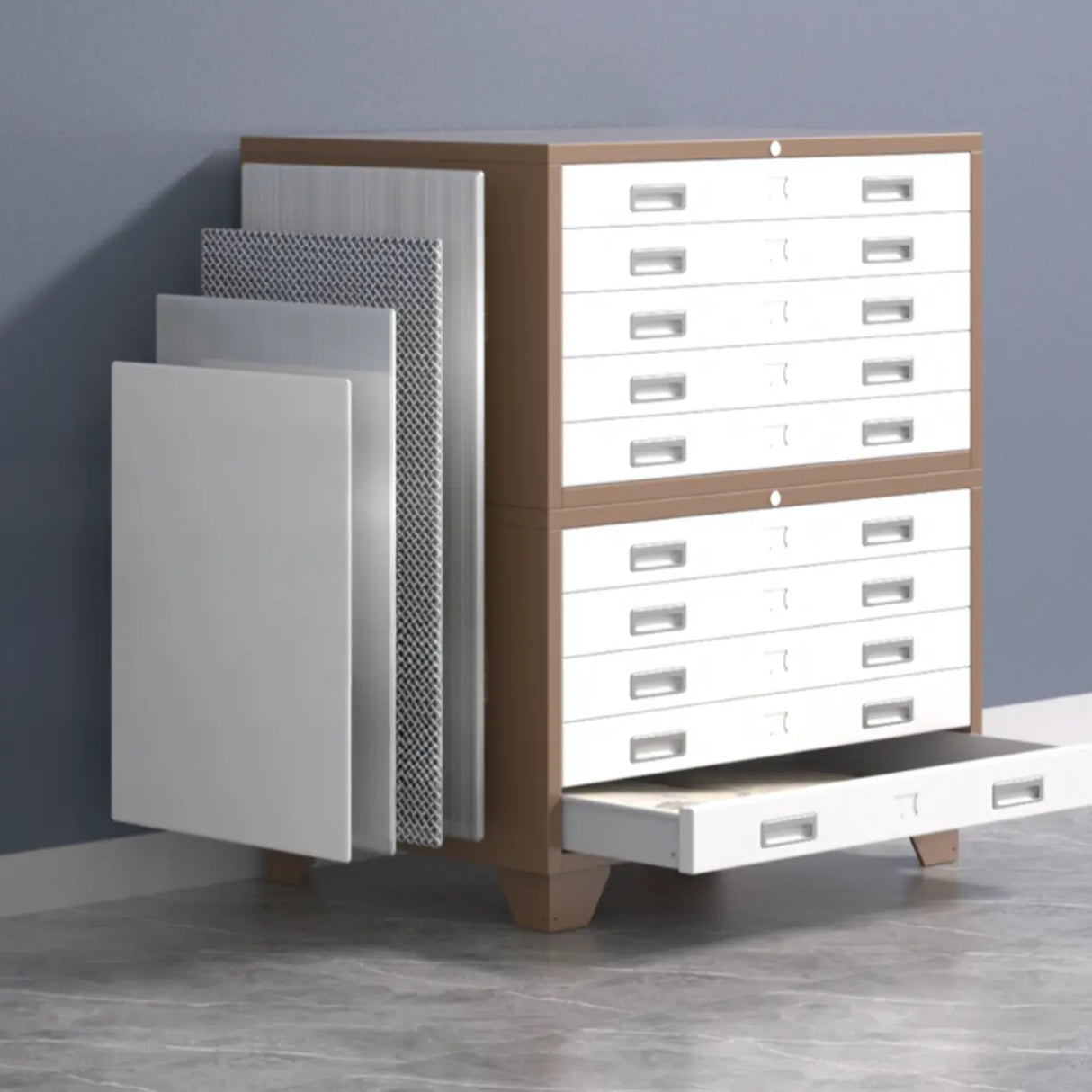 Lockable Coffee White Steel Horizontal Filing Cabinet Image - 16