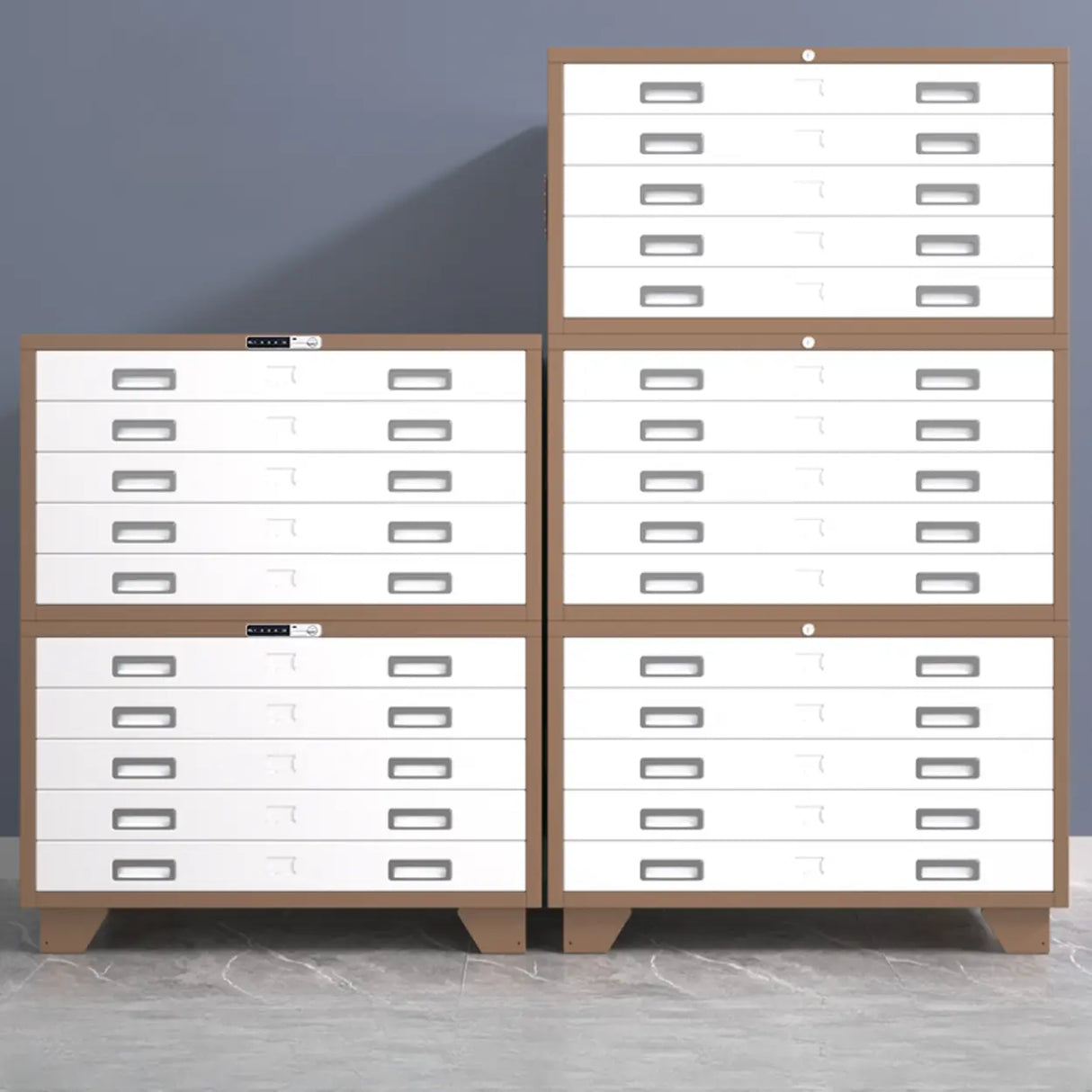 Lockable Coffee White Steel Horizontal Filing Cabinet Image - 1