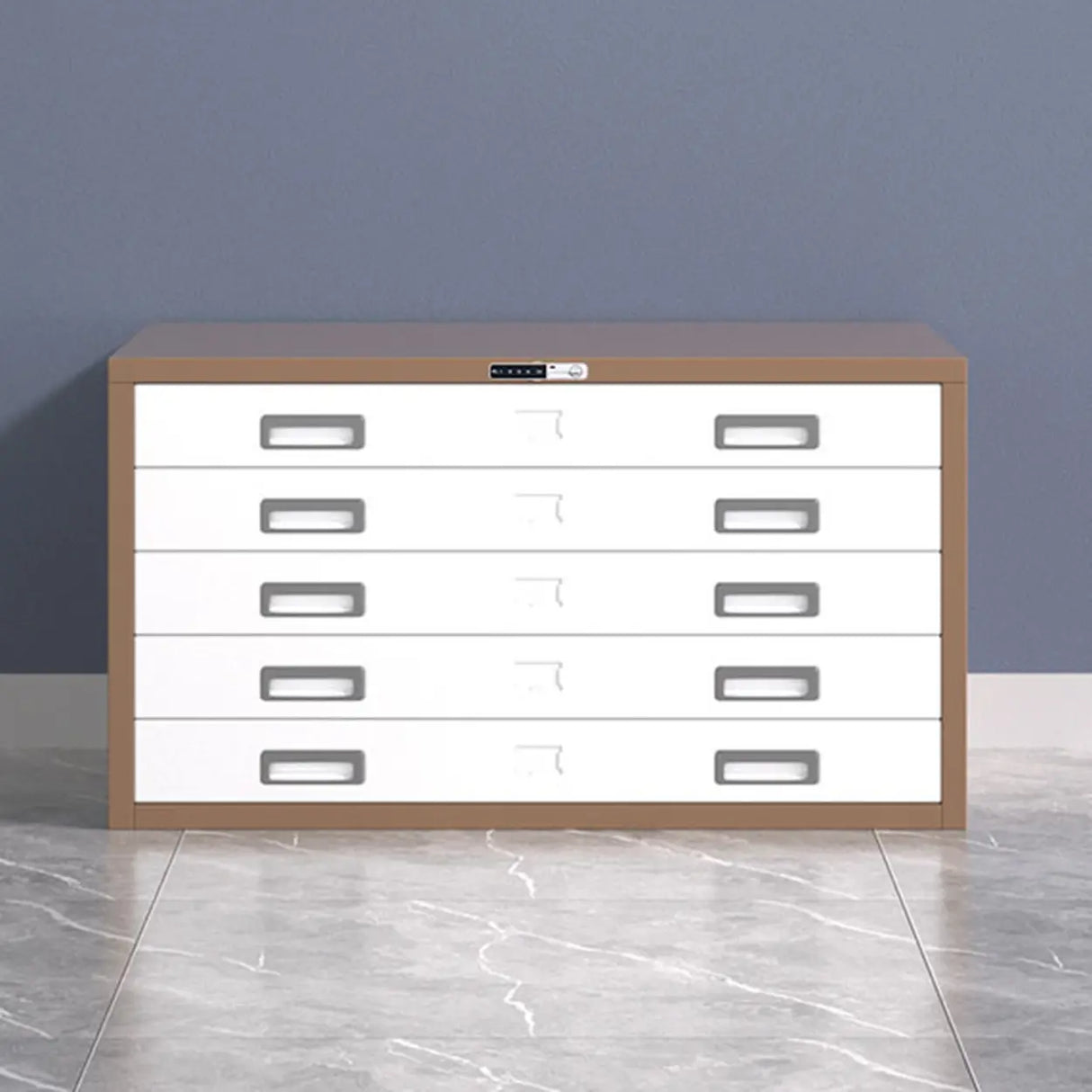 Lockable Coffee White Steel Horizontal Filing Cabinet Image - 24