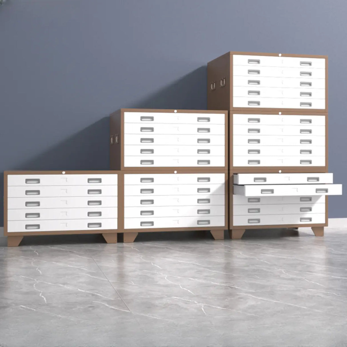 Lockable Coffee White Steel Horizontal Filing Cabinet Image - 6