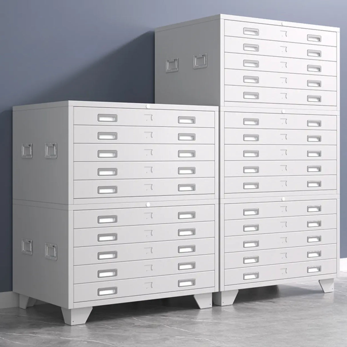 Lockable Coffee White Steel Horizontal Filing Cabinet Image - 7