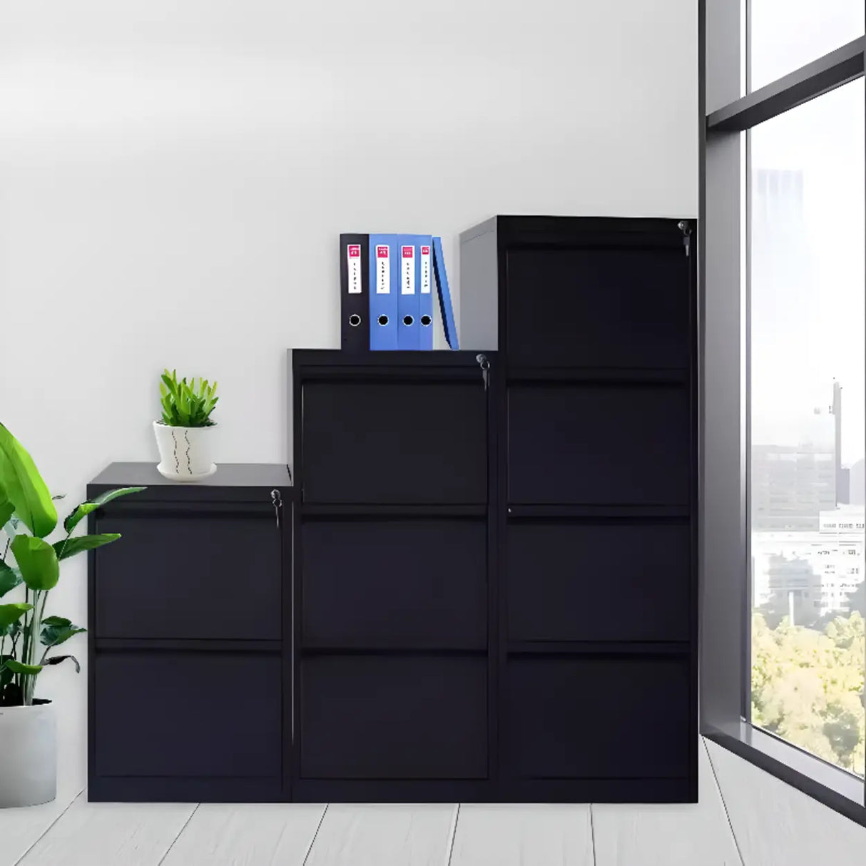 Lockable Metal Vertical Black Anti-Moisture Filing Cabinet Image - 1