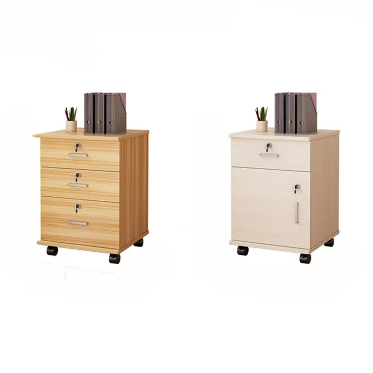 Lockable Mobile Wood Short Light Walnut Filing Cabinet Image - 11