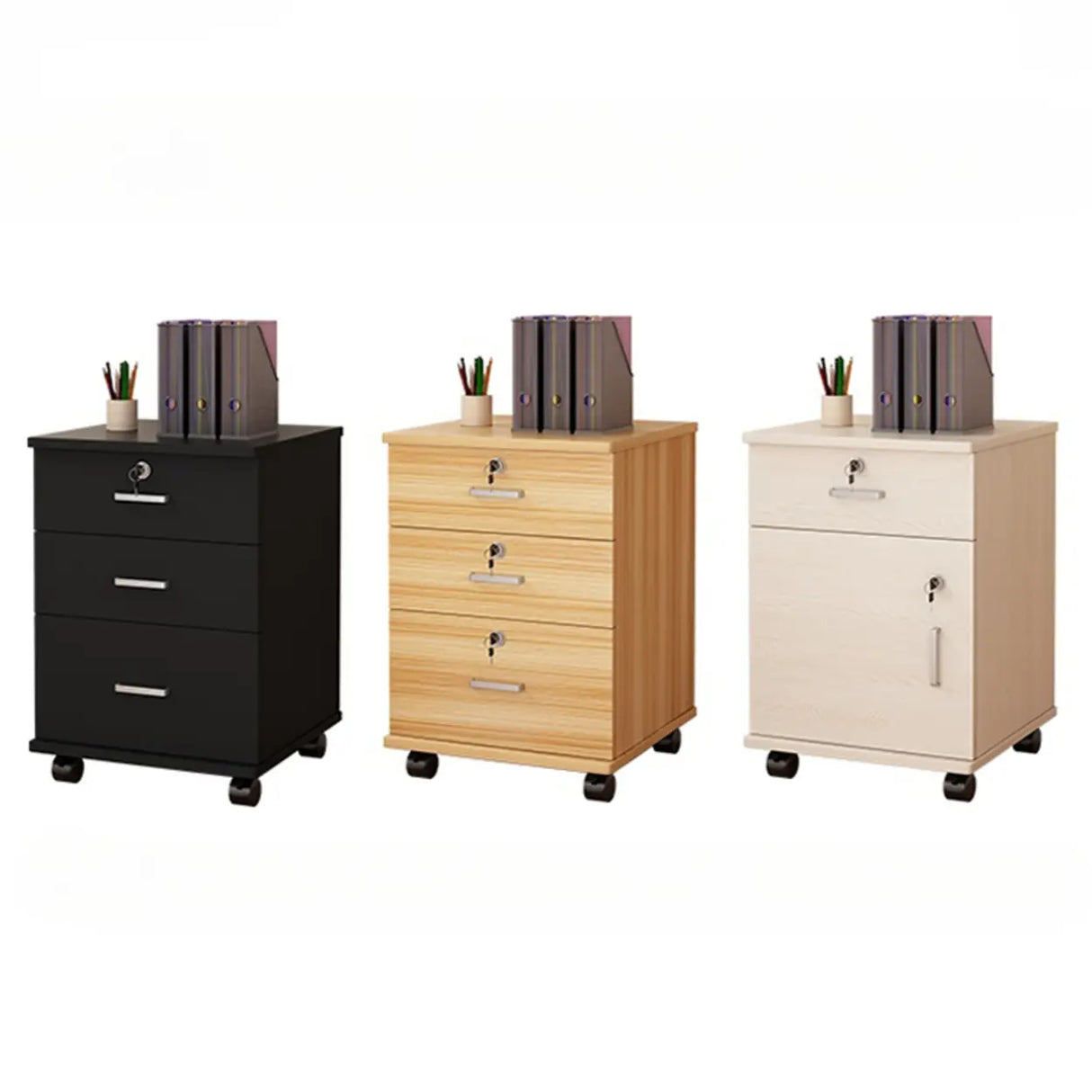Lockable Mobile Wood Short Light Walnut Filing Cabinet Image - 14