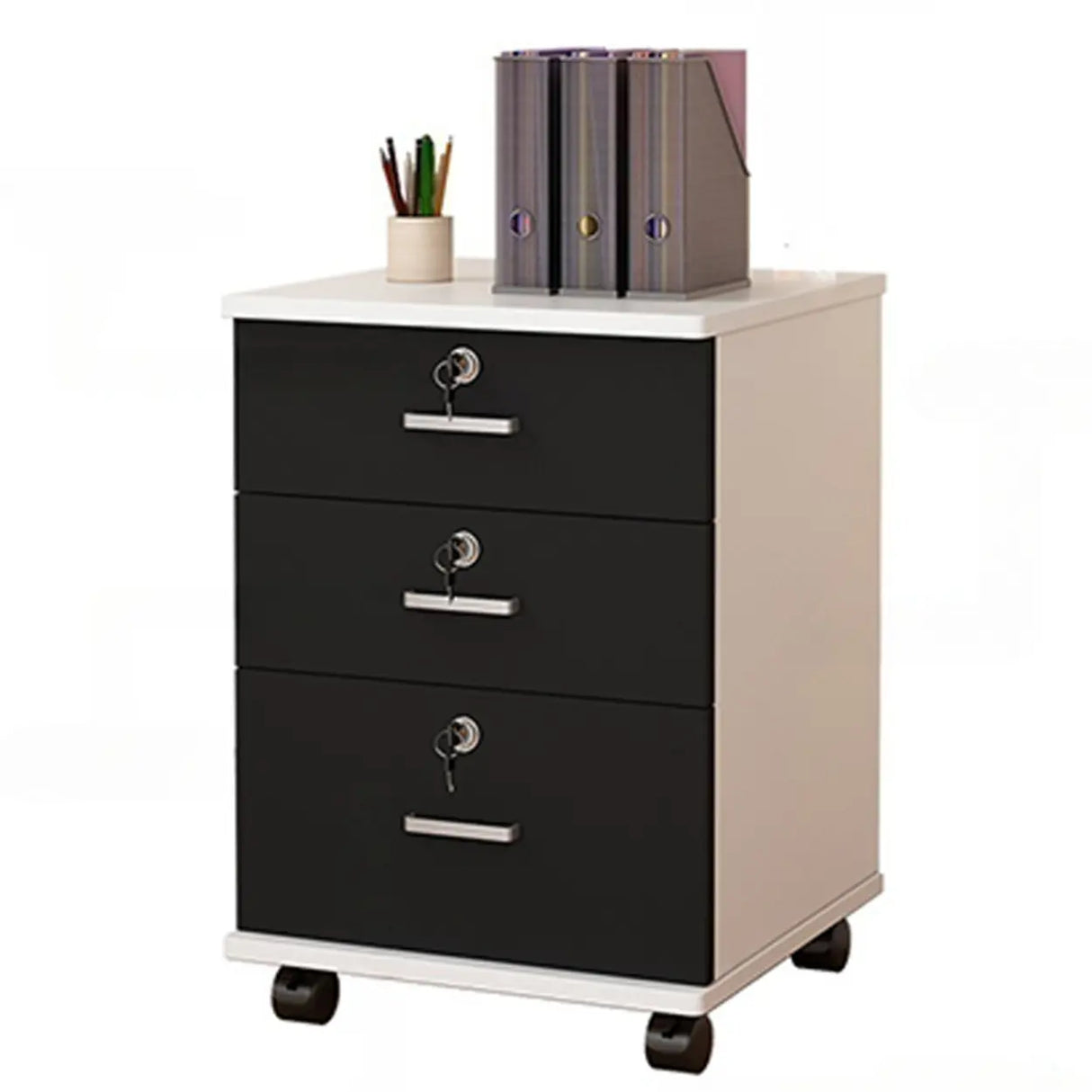 Lockable Mobile Wood Short Light Walnut Filing Cabinet Image - 15