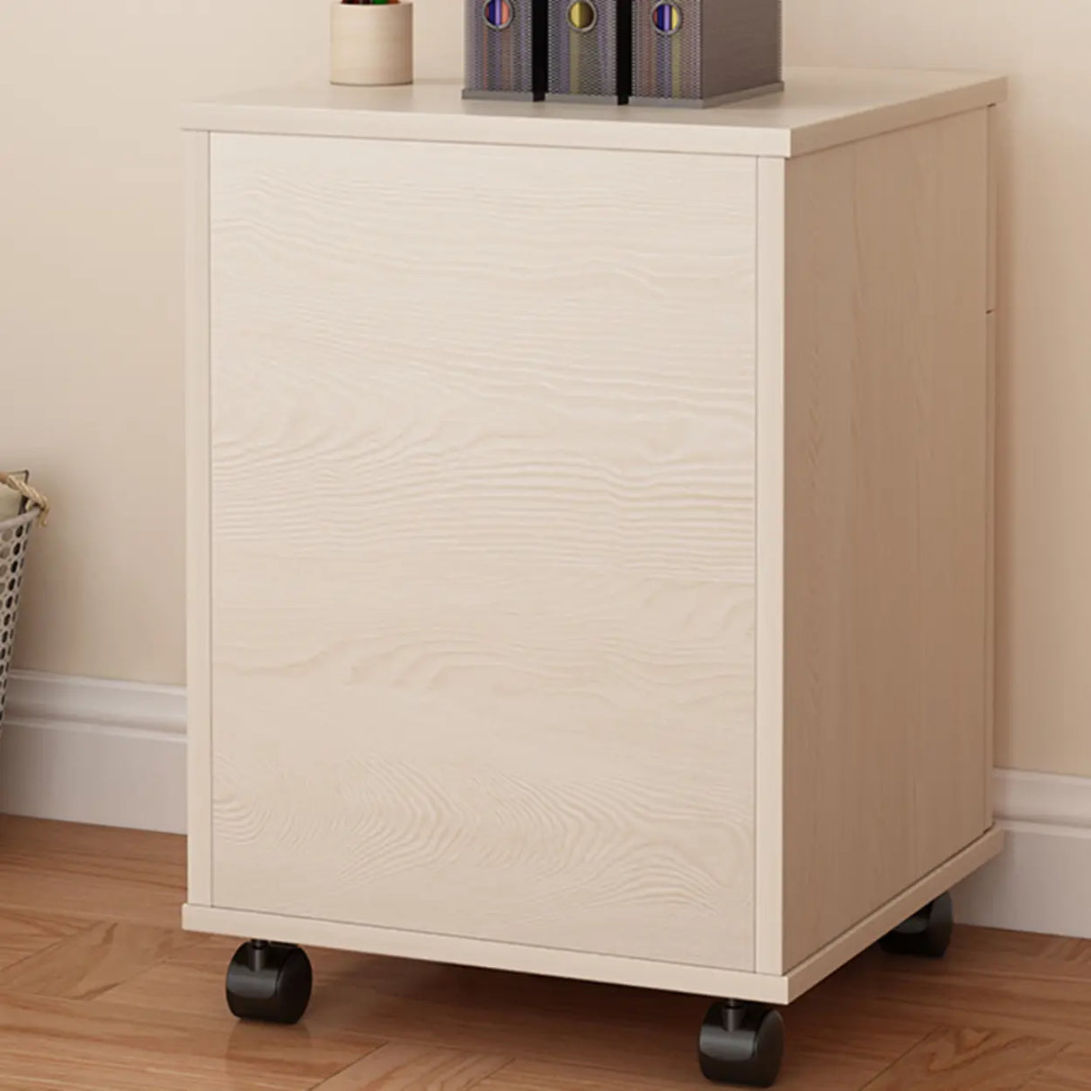 Lockable Mobile Wood Short Light Walnut Filing Cabinet Image - 3