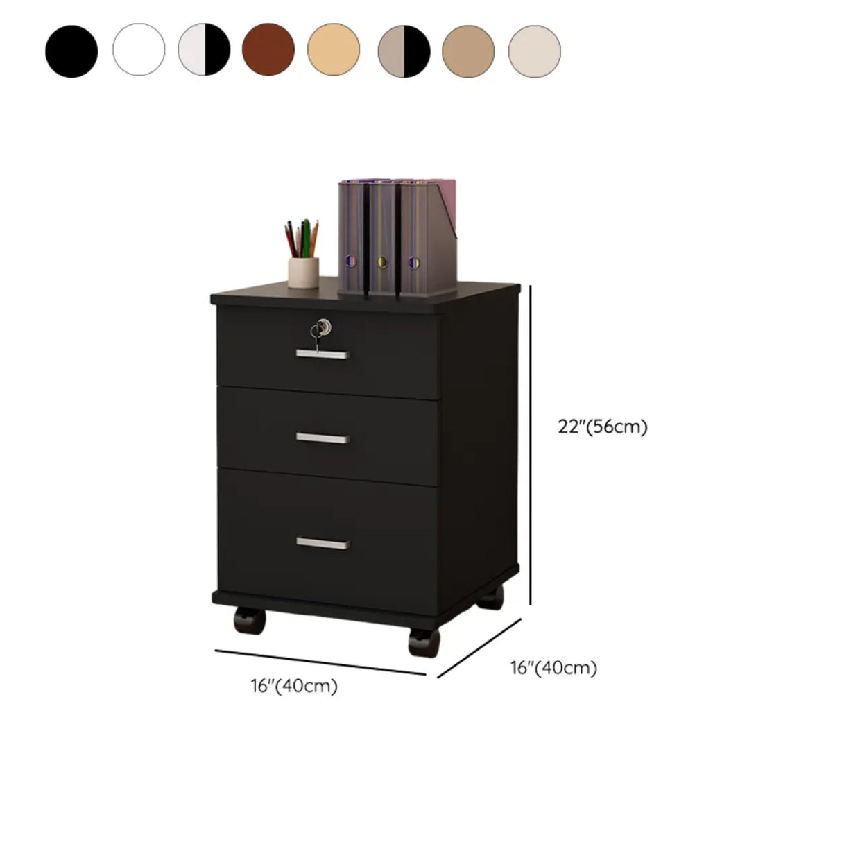 Lockable Mobile Wood Short Light Walnut Filing Cabinet Image - 34