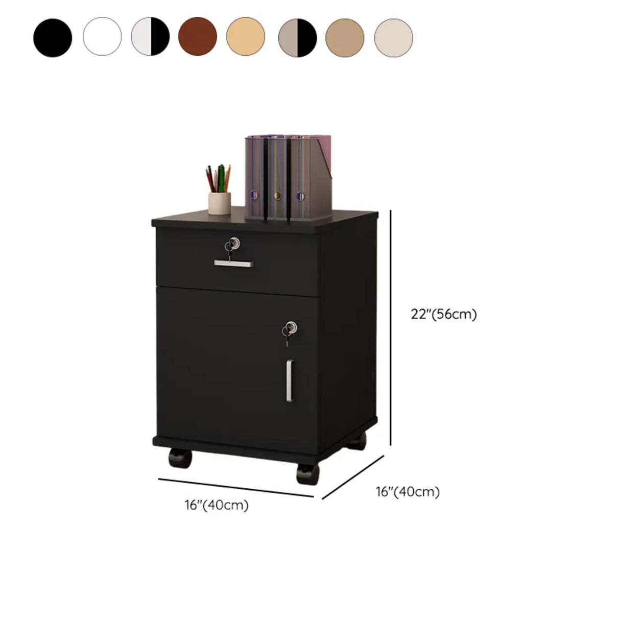 Lockable Mobile Wood Short Light Walnut Filing Cabinet Image - 35