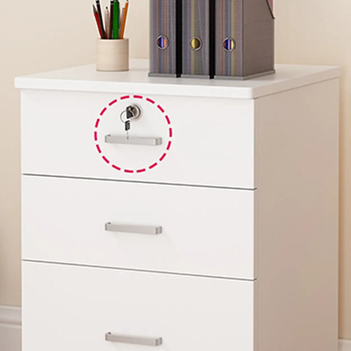 Lockable Mobile Wood Short Light Walnut Filing Cabinet Image - 7