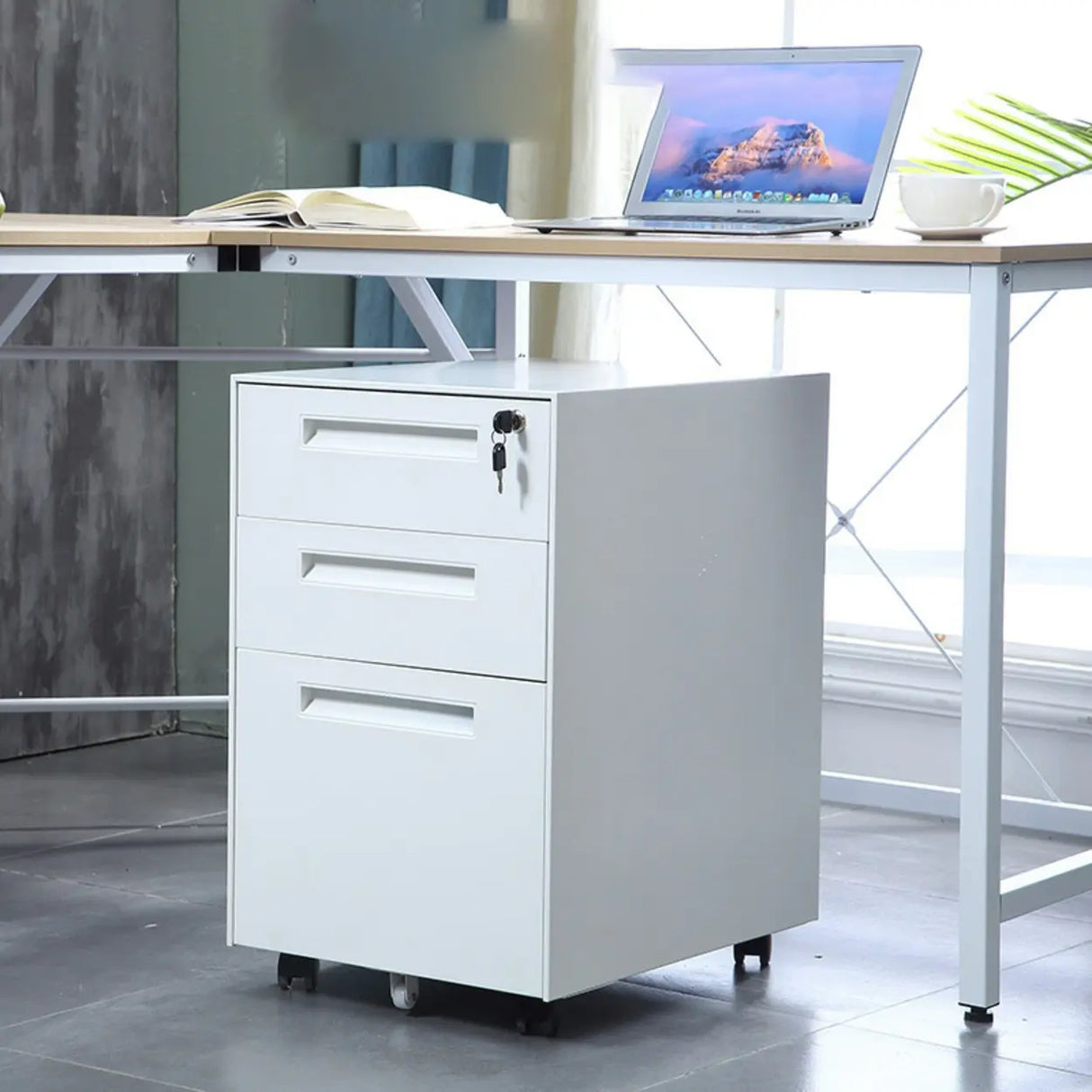 Lockable Secure Metal Vertical Filing Cabinet with Casters Image - 2