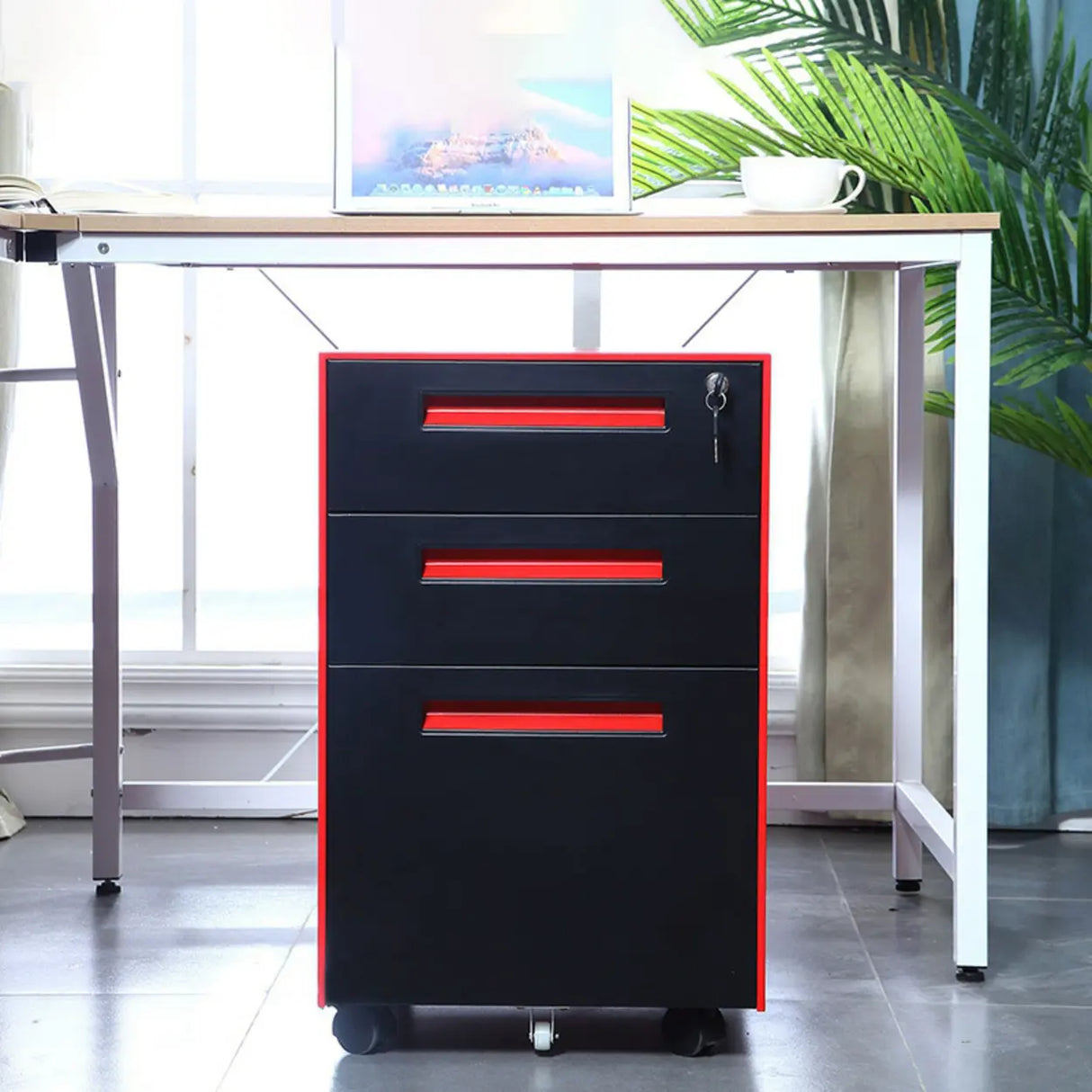Lockable Secure Metal Vertical Filing Cabinet with Casters Image - 3