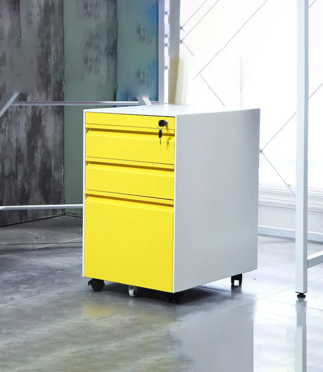 Lockable Secure Metal Vertical Filing Cabinet with Casters Image - 4