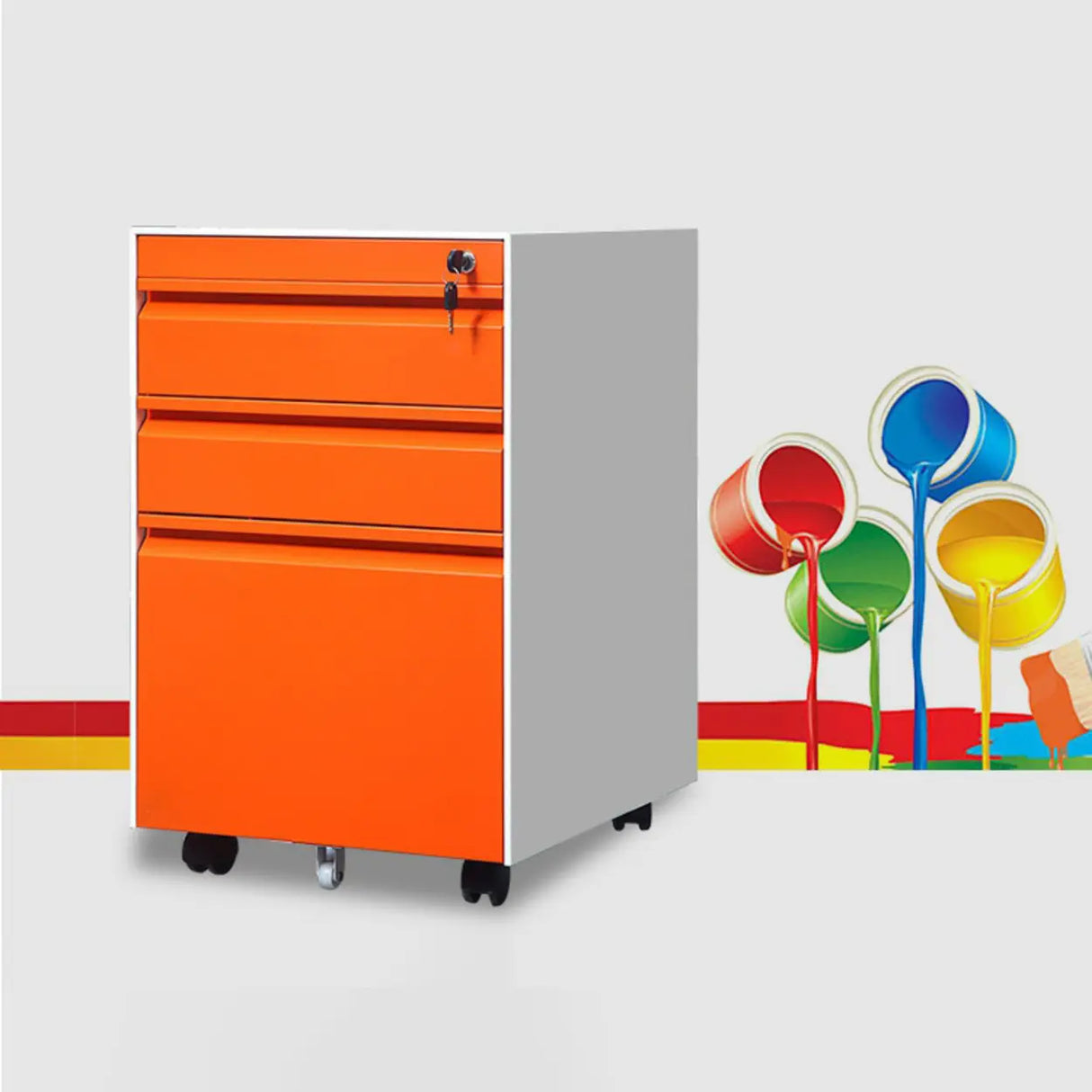 Lockable Secure Metal Vertical Filing Cabinet with Casters Image - 6