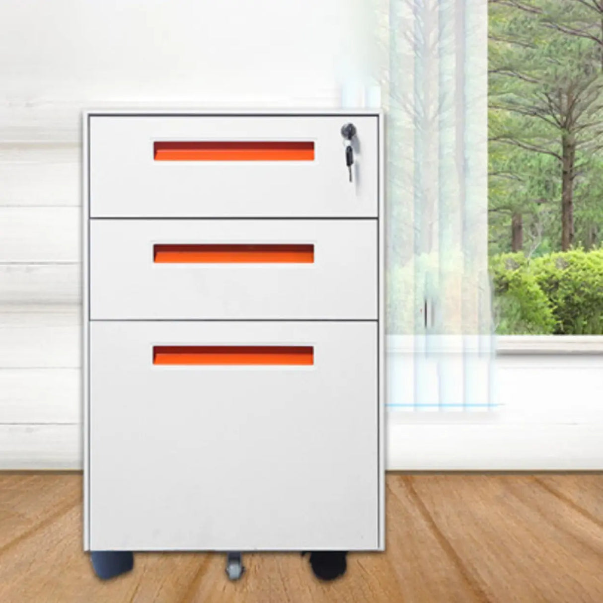 Lockable Secure Metal Vertical Filing Cabinet with Casters Image - 7