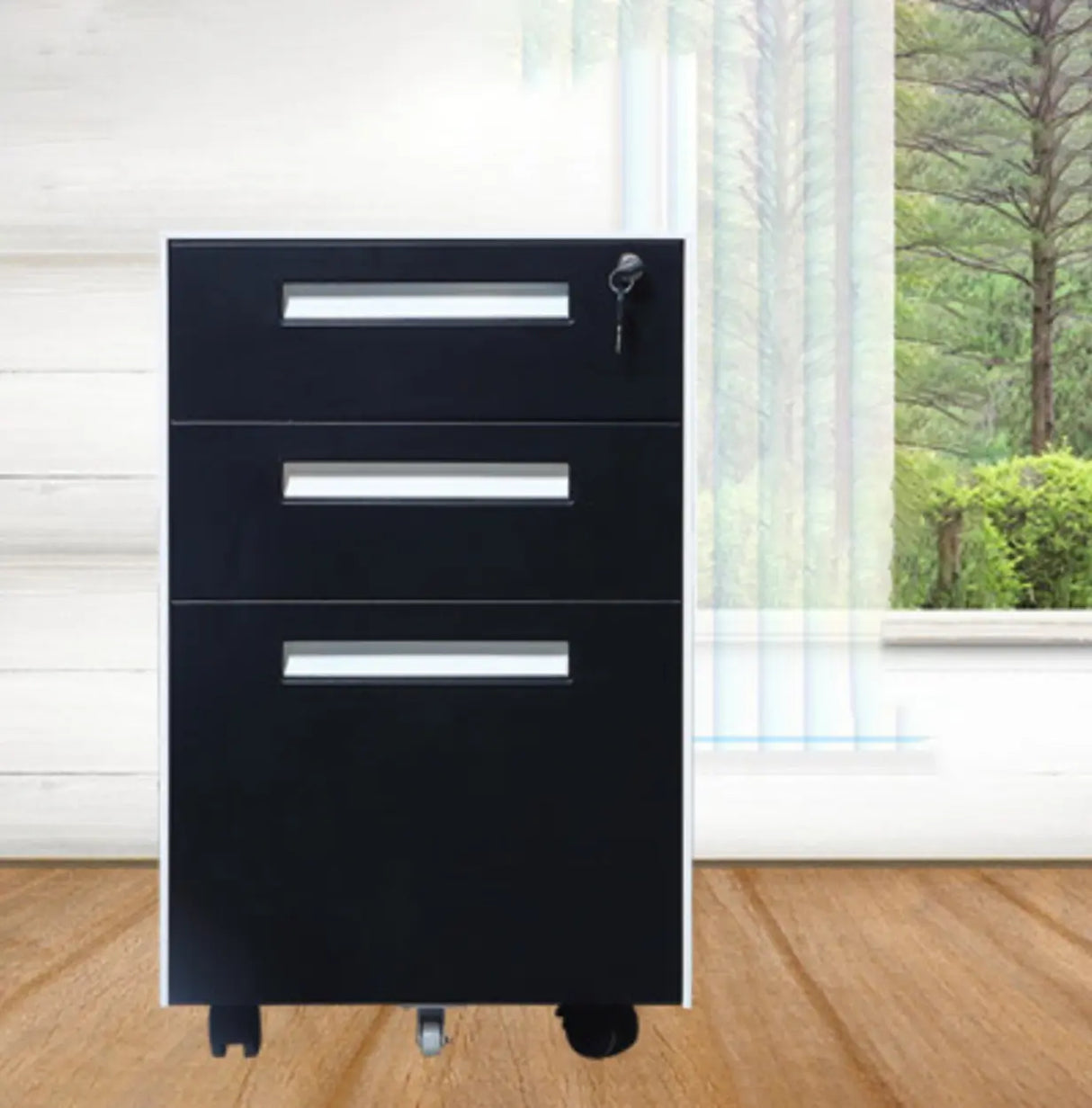 Lockable Secure Metal Vertical Filing Cabinet with Casters Image - 9