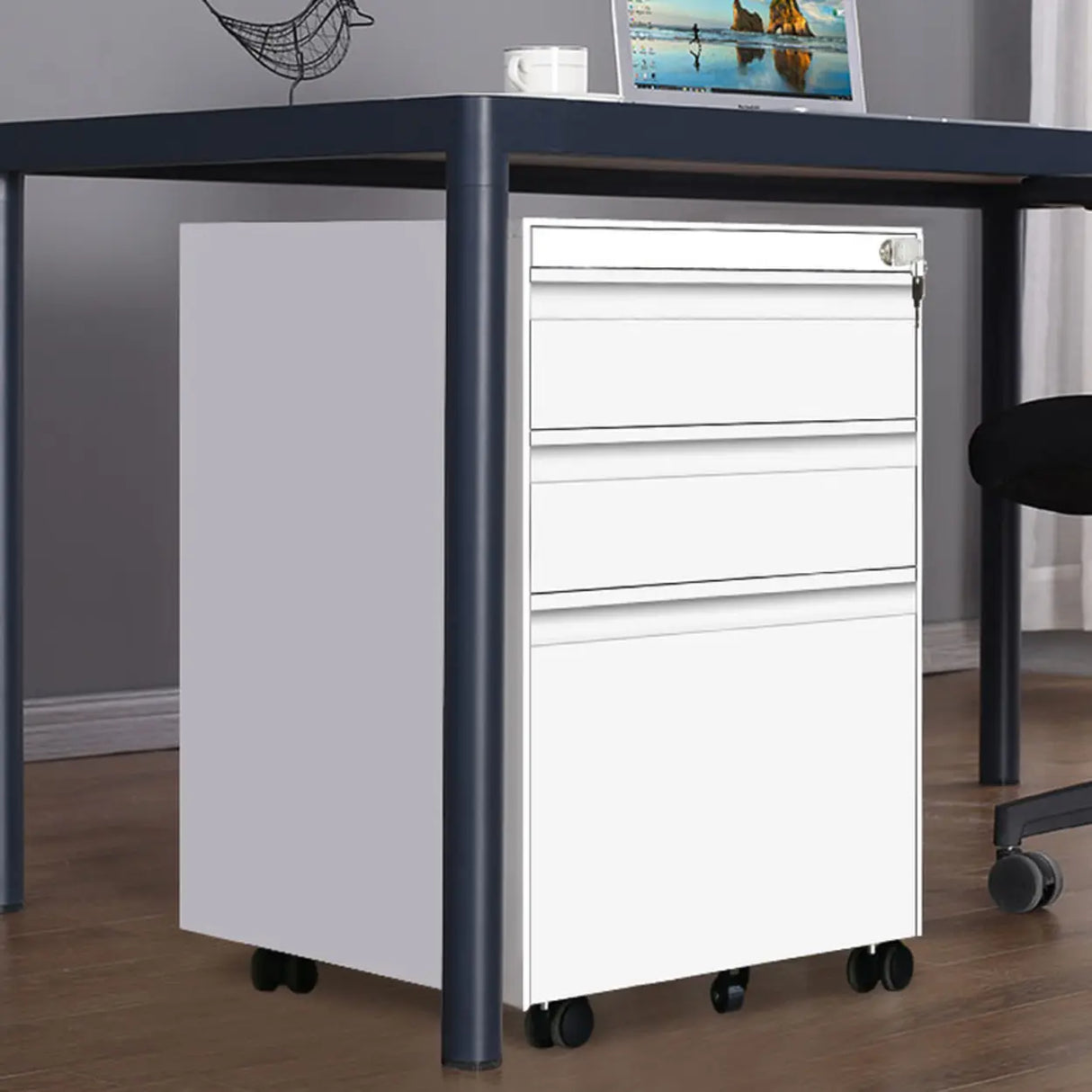 Lockable Small Vertical Steel Rolling White Filing Cabinet Image - 1