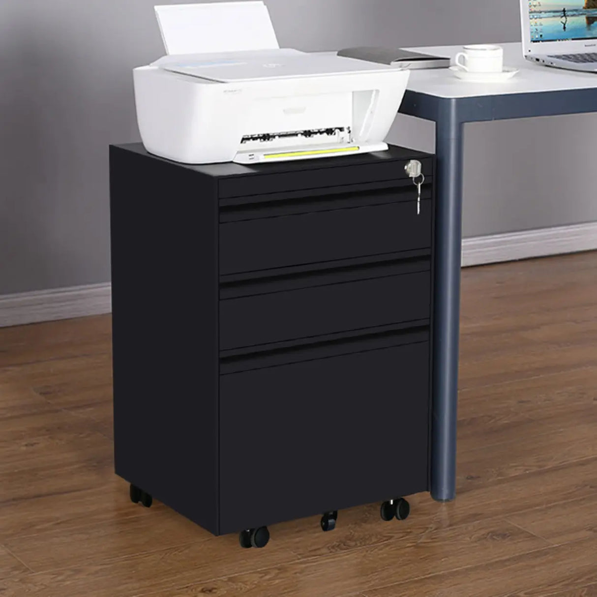 Lockable Small Vertical Steel Rolling White Filing Cabinet Image - 4