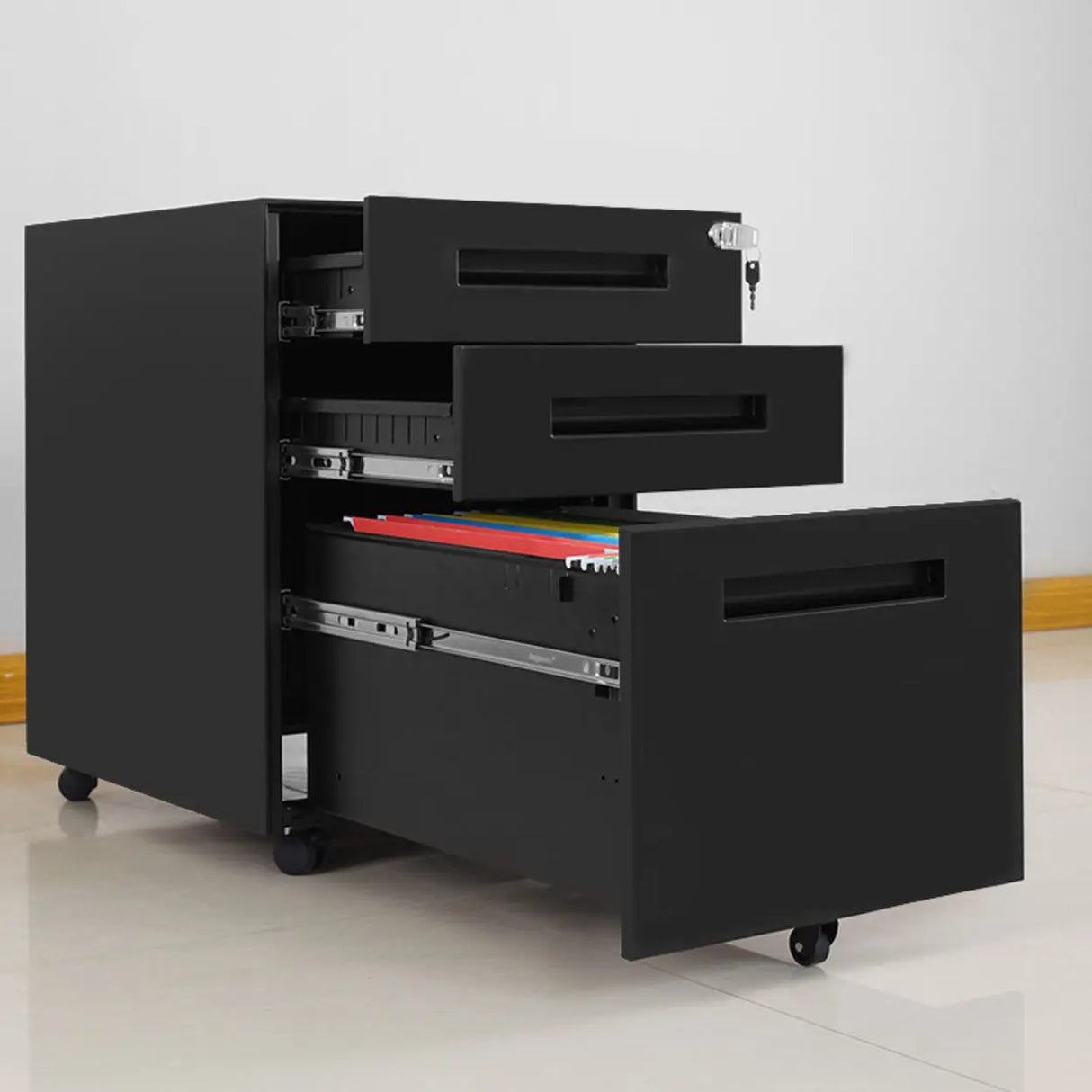 Lockable Small Vertical Steel Rolling White Filing Cabinet Image - 6