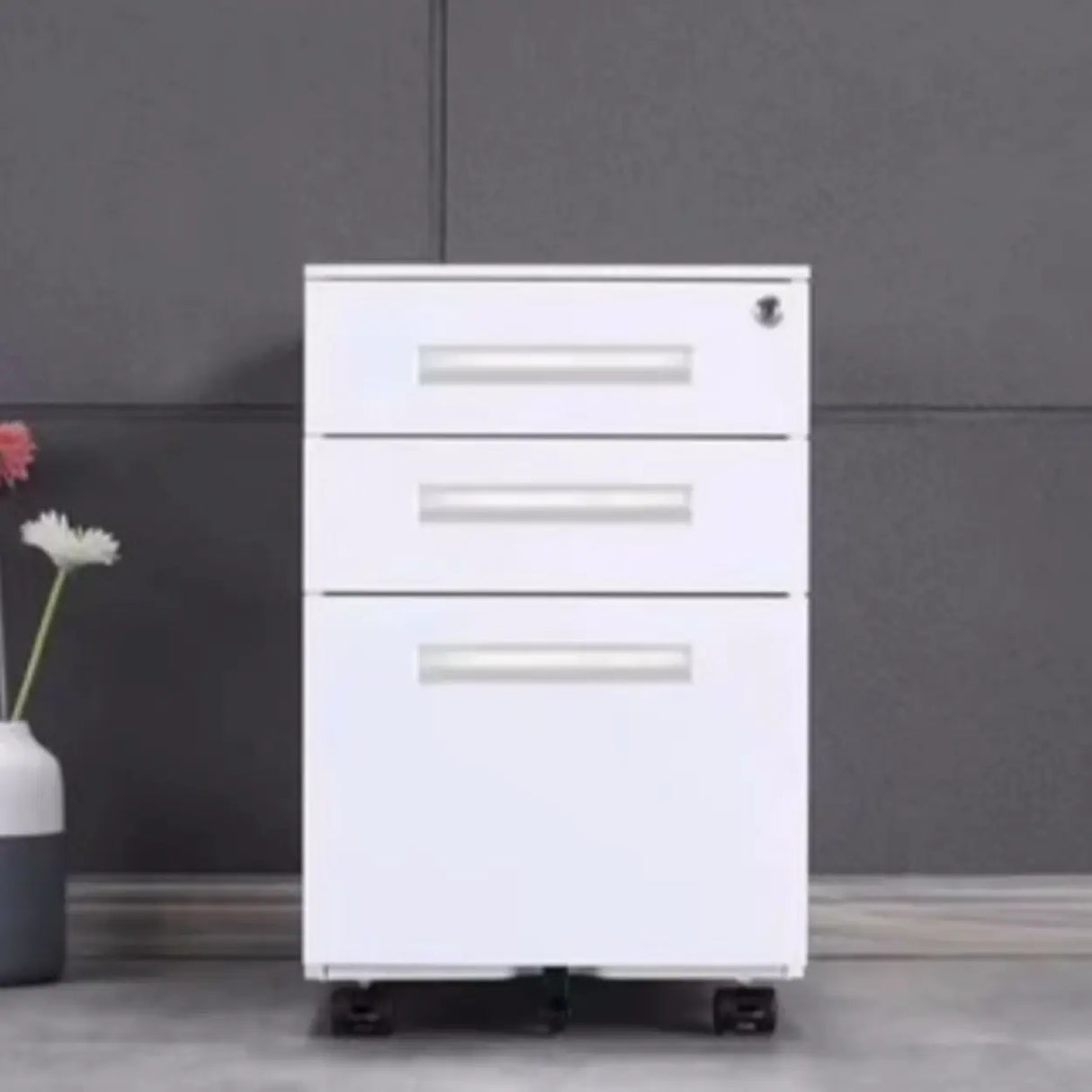 Lockable Vertical Steel Filing Cabinet with Wheels Image - 2