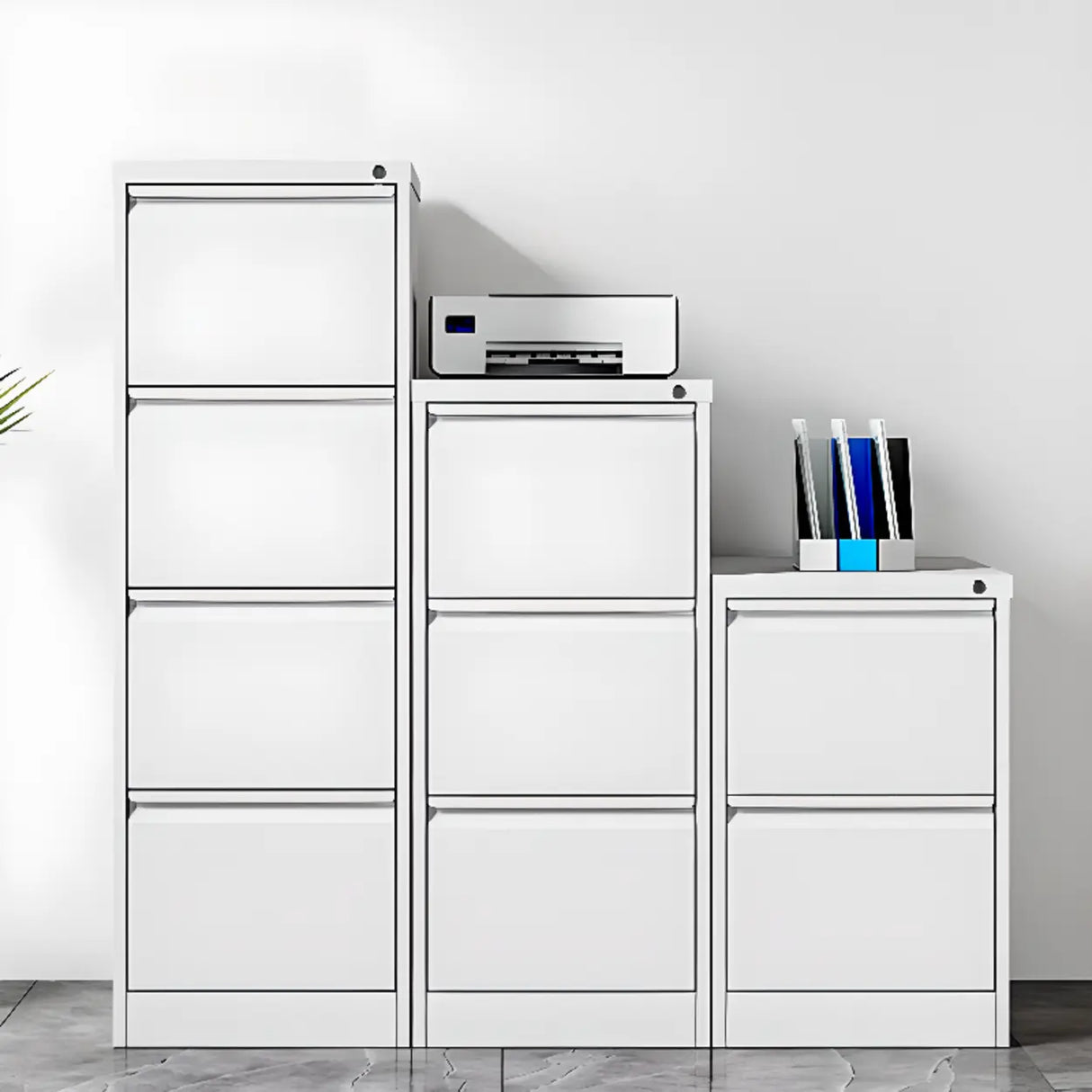 Lockable Vertical White Storage Filing Cabinet System Image - 1