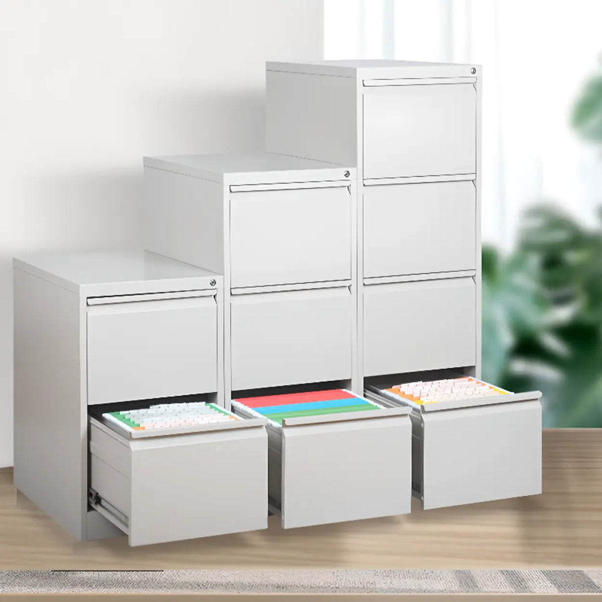 Lockable Vertical White Storage Filing Cabinet System Image - 4