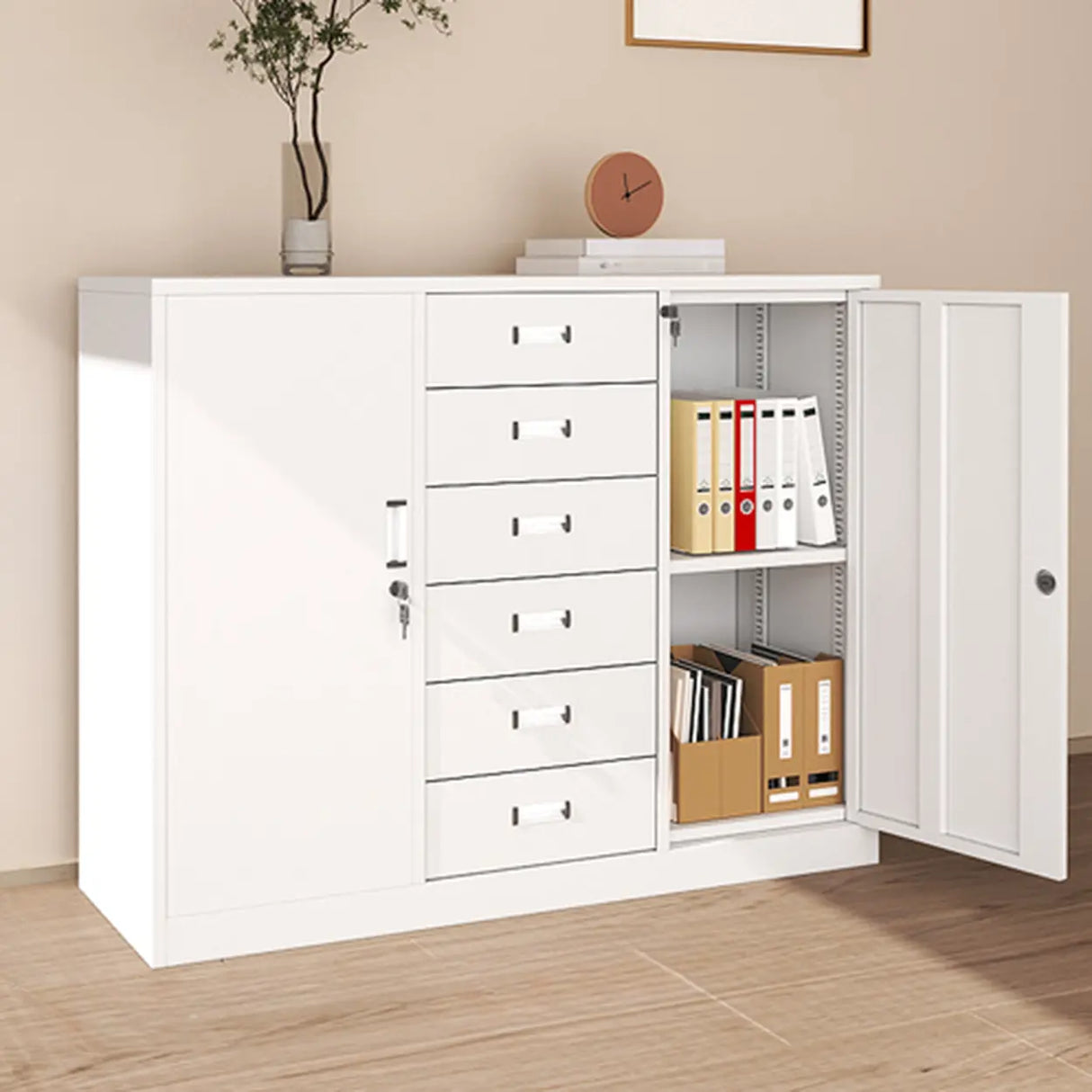 Lockable White Storage Vertical Filing Cabinet with Doors Image - 2