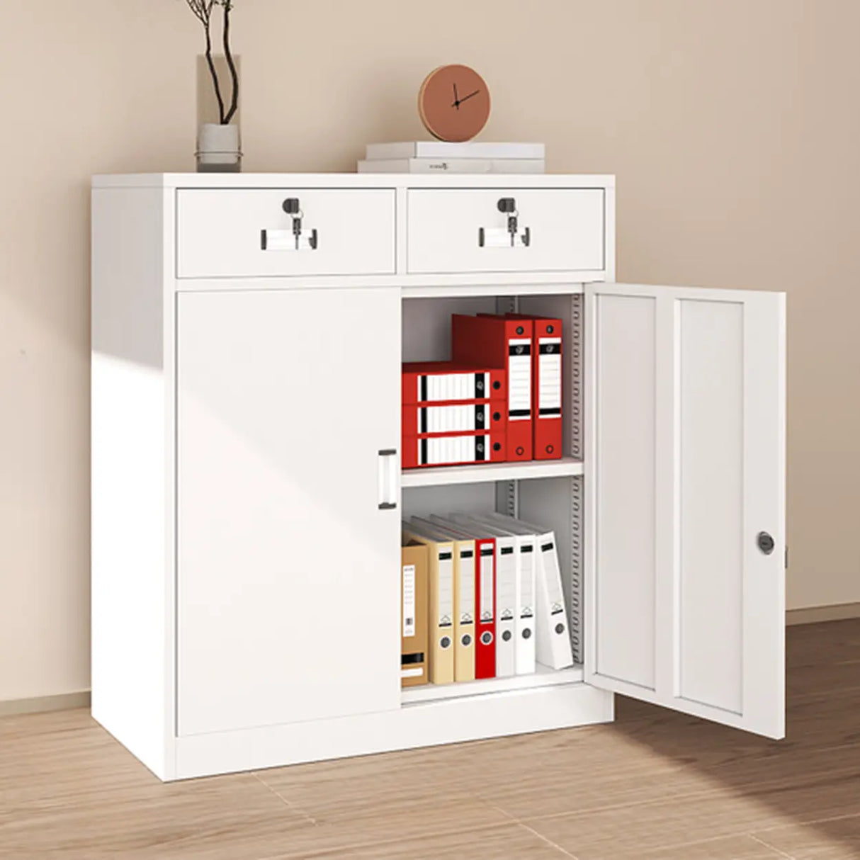 Lockable White Storage Vertical Filing Cabinet with Doors Image - 3