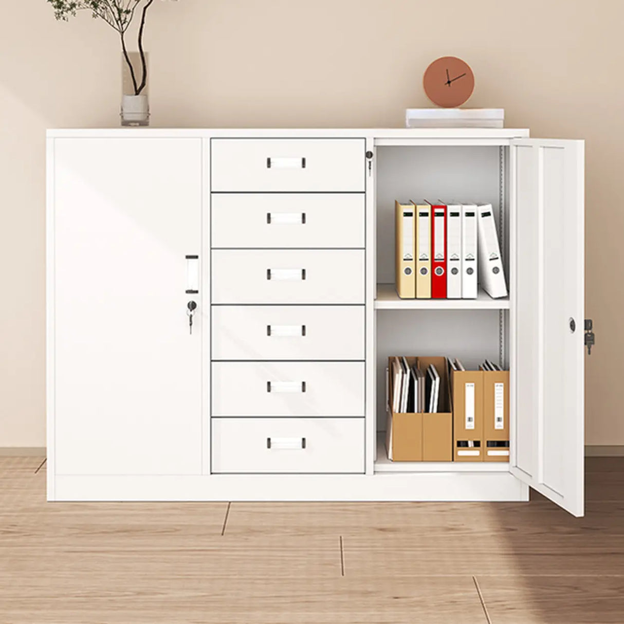 Lockable White Storage Vertical Filing Cabinet with Doors Image - 4