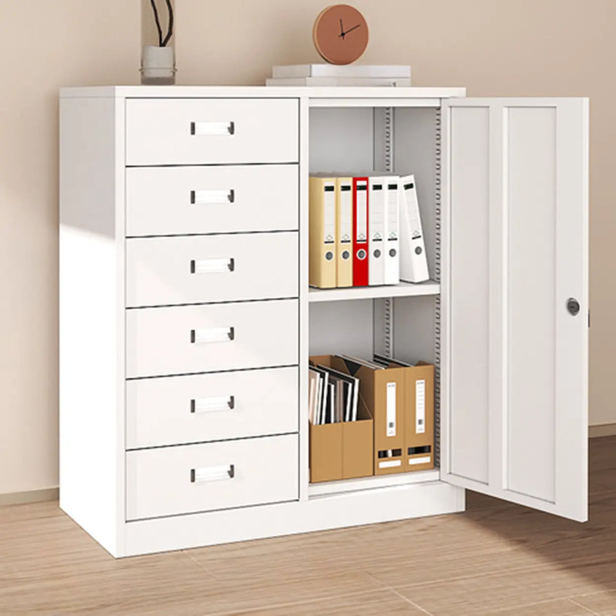 Lockable White Storage Vertical Filing Cabinet with Doors Image - 5