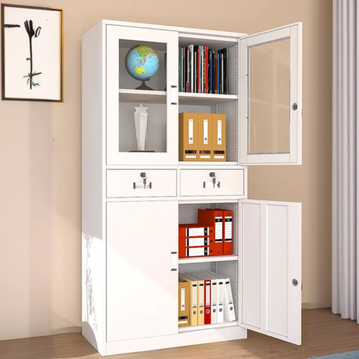 Lockable White Storage Vertical Filing Cabinet with Doors Image - 9