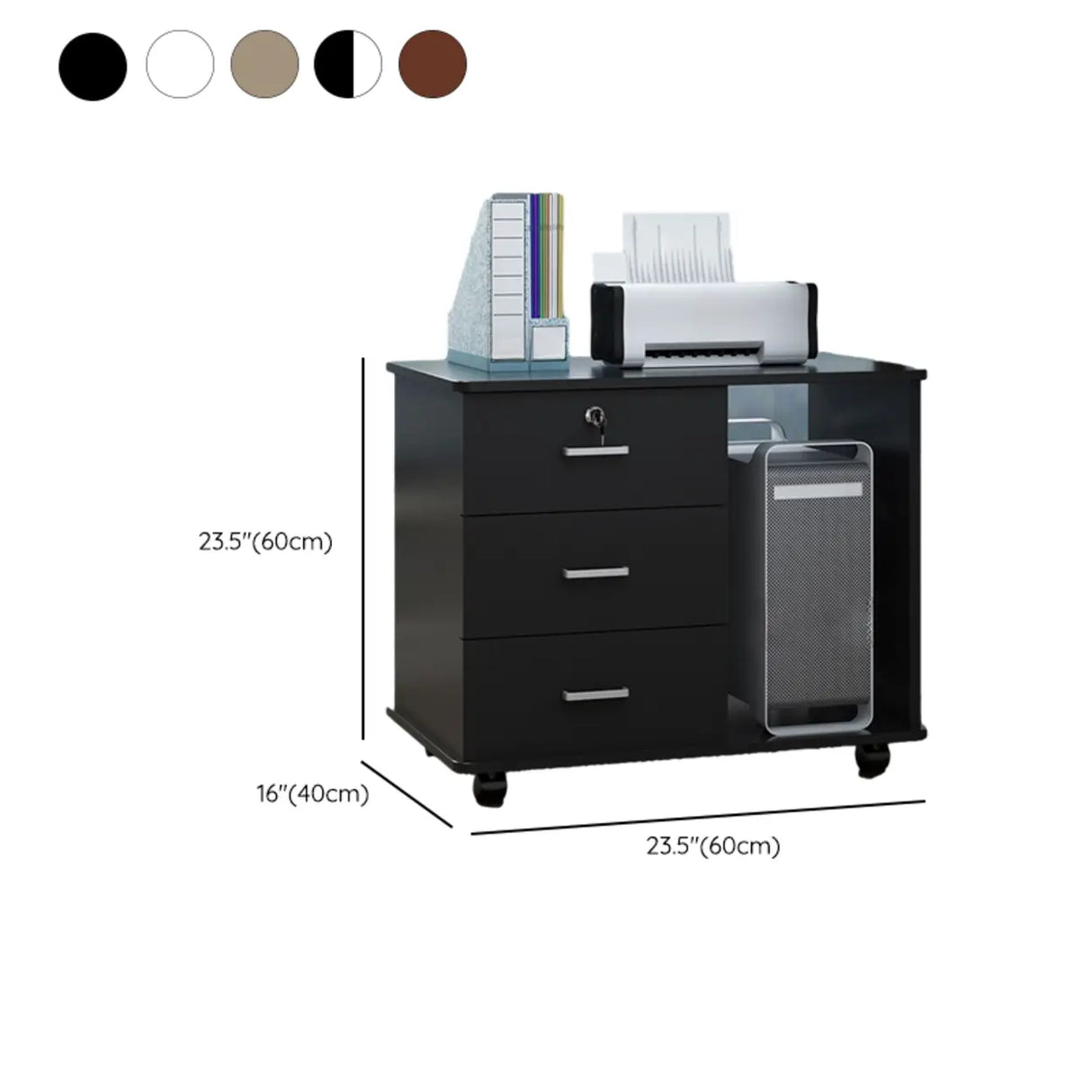 Lockable Wood 3 Drawers Short Filing Cabinet White