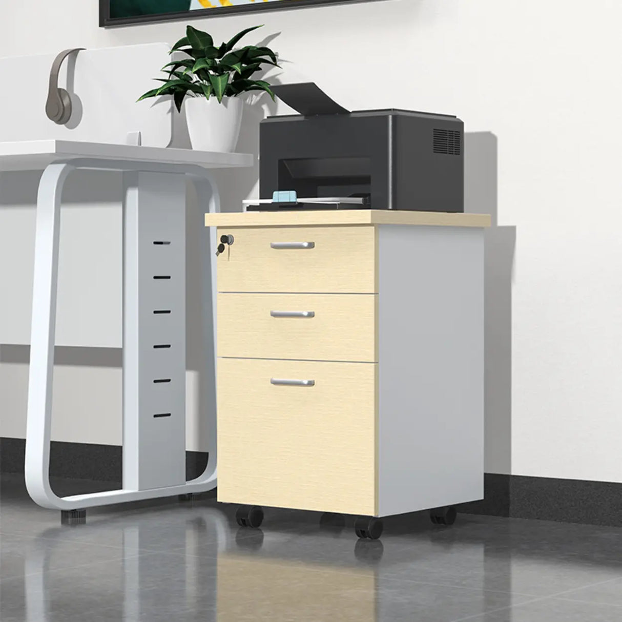 Lockable Wood Vertical Filing Cabinet with Printer Storage Image - 1