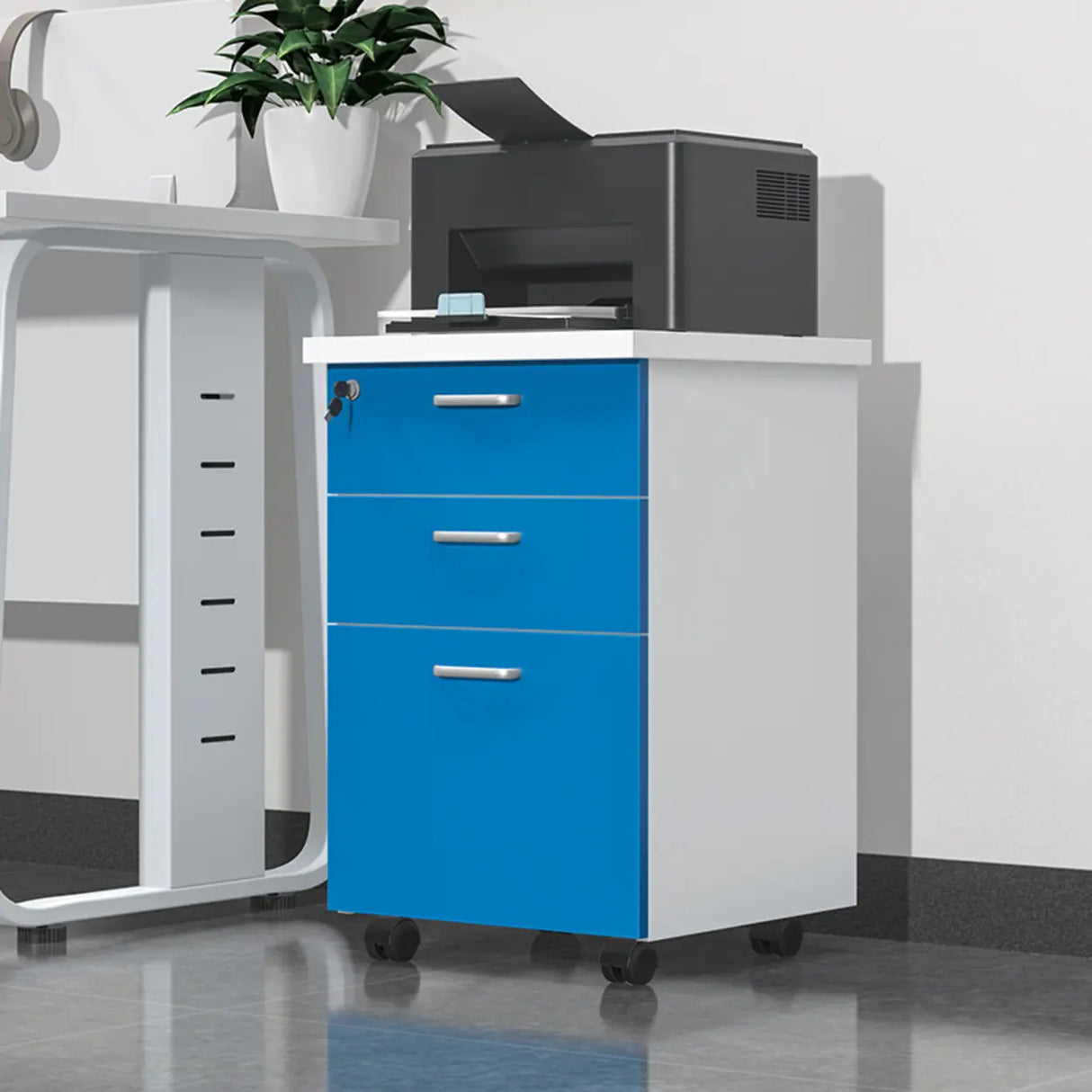 Lockable Wood Vertical Filing Cabinet with Printer Storage Image - 11