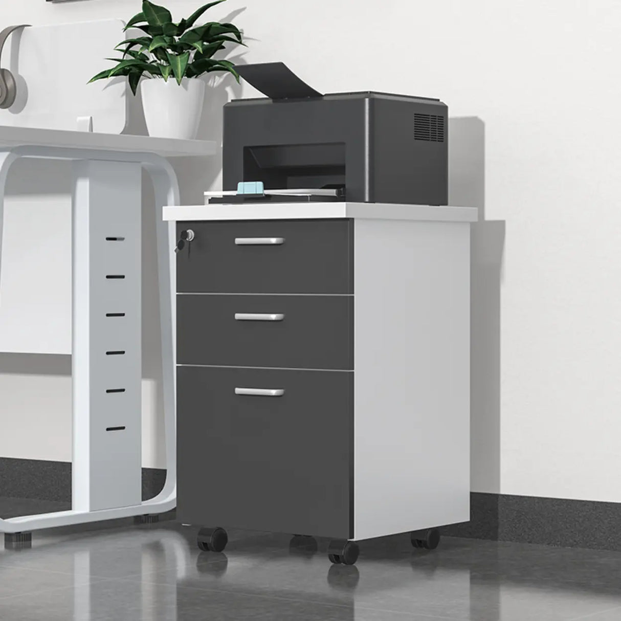 Lockable Wood Vertical Filing Cabinet with Printer Storage Image - 13