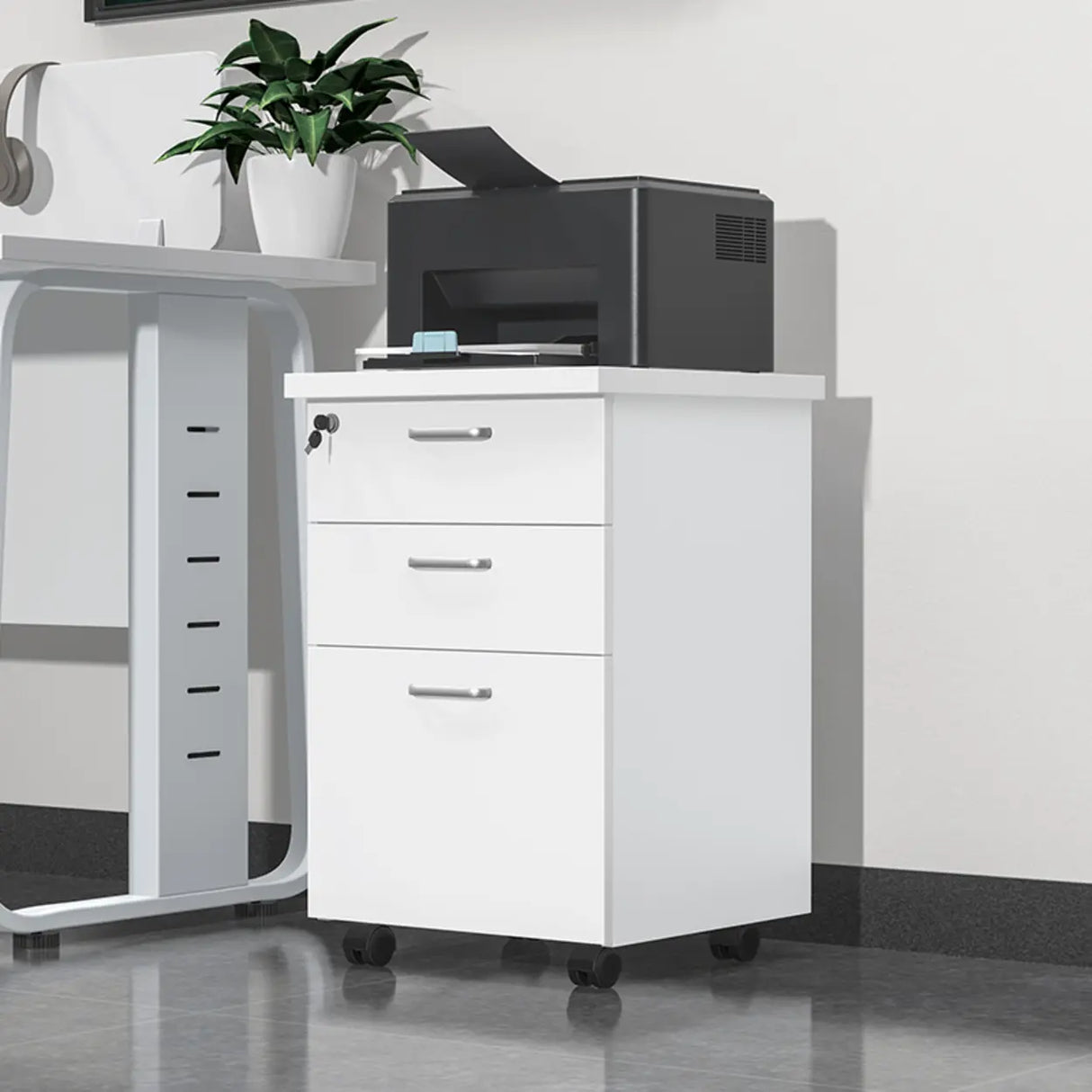 Lockable Wood Vertical Filing Cabinet with Printer Storage Image - 15