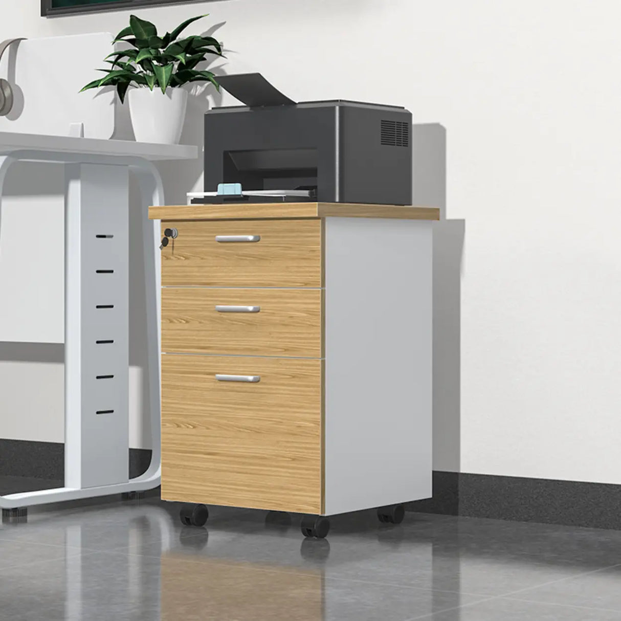 Lockable Wood Vertical Filing Cabinet with Printer Storage Image - 3