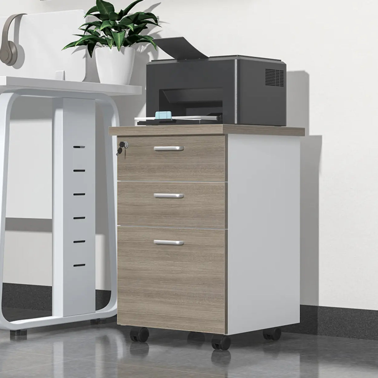 Lockable Wood Vertical Filing Cabinet with Printer Storage Image - 5