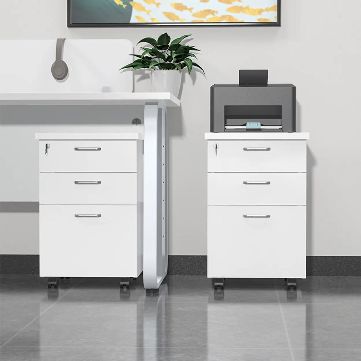 Lockable Wood Vertical Filing Cabinet with Printer Storage Image - 6