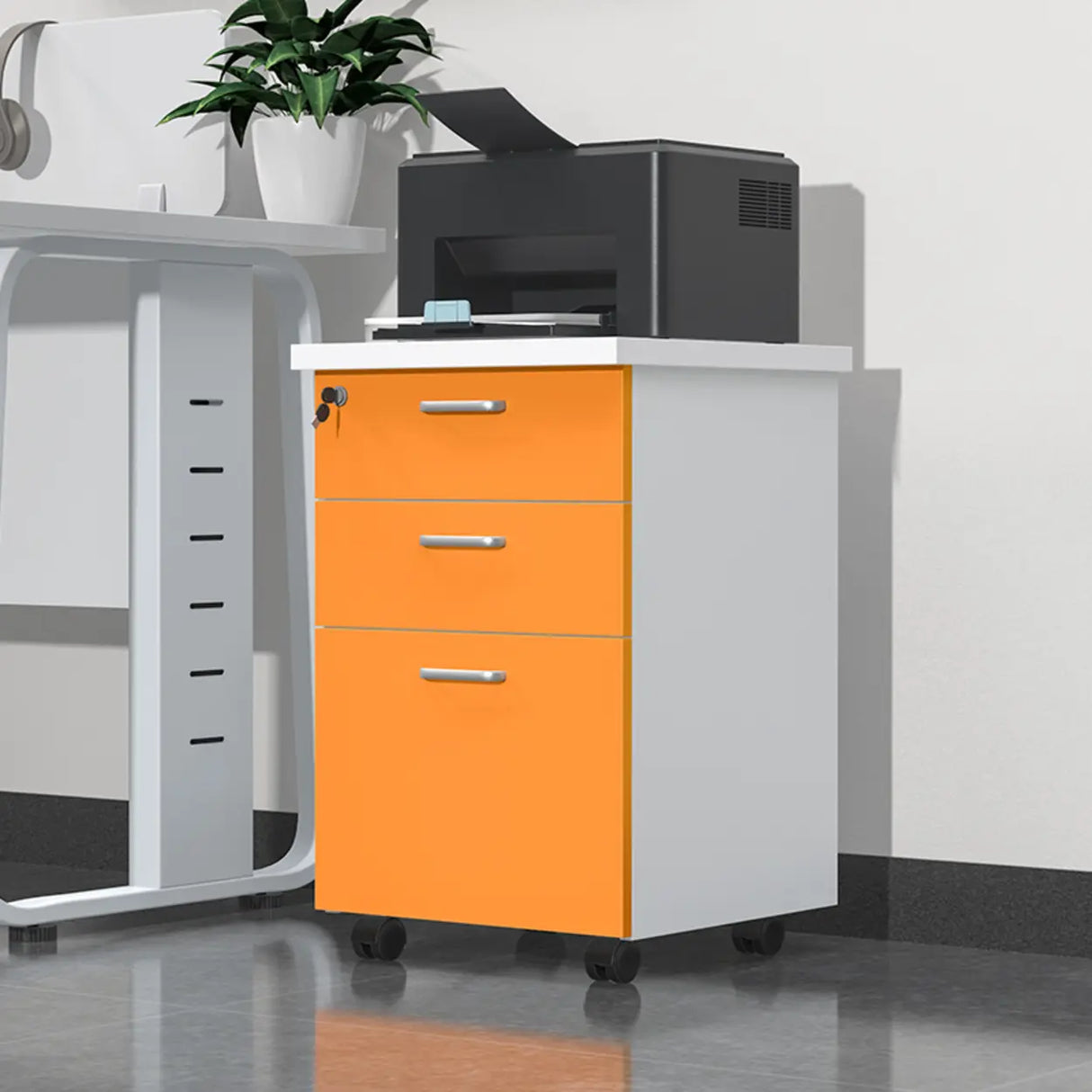Lockable Wood Vertical Filing Cabinet with Printer Storage Image - 9