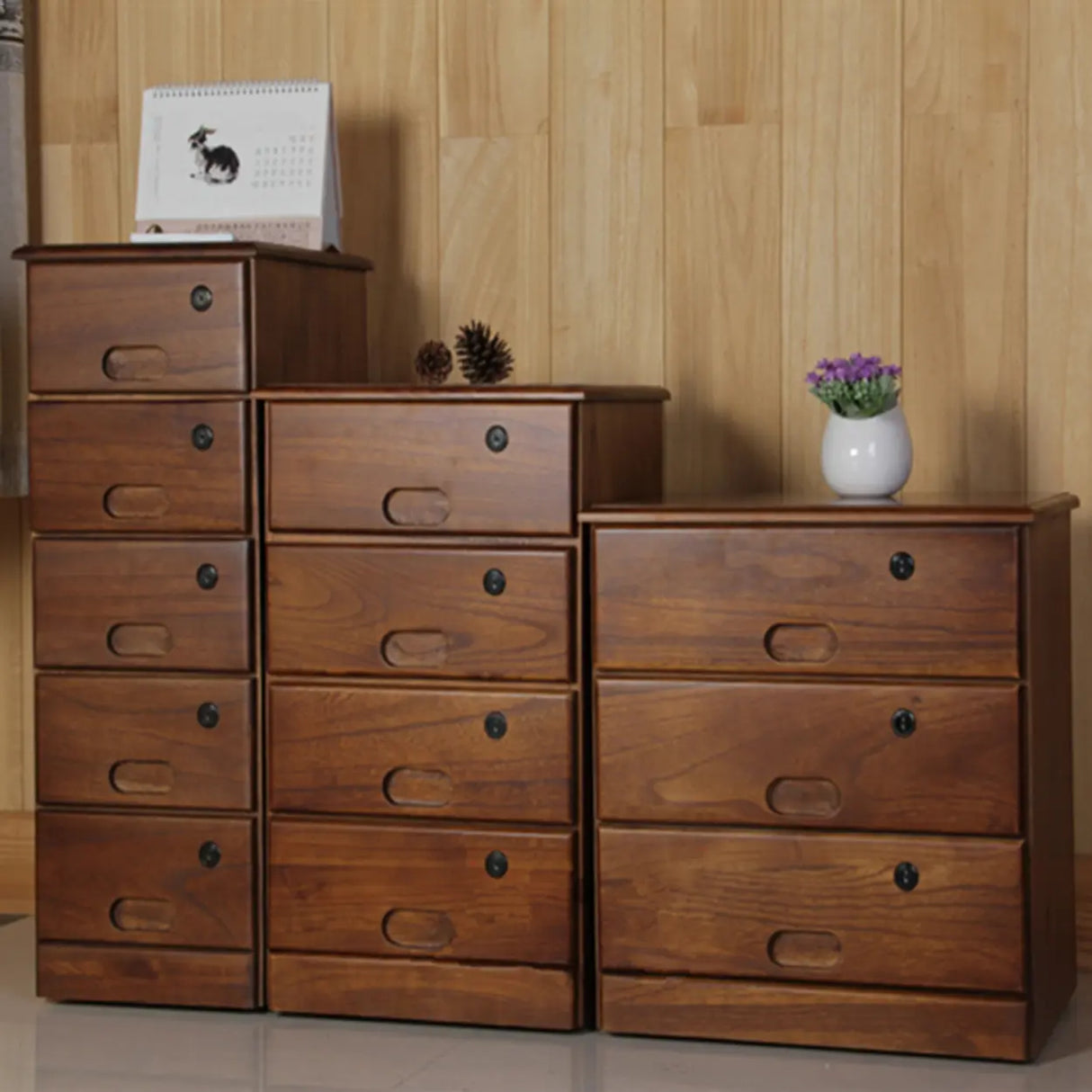 Lockable Wooden Vertical Brown Storage Filing Cabinet Image - 1