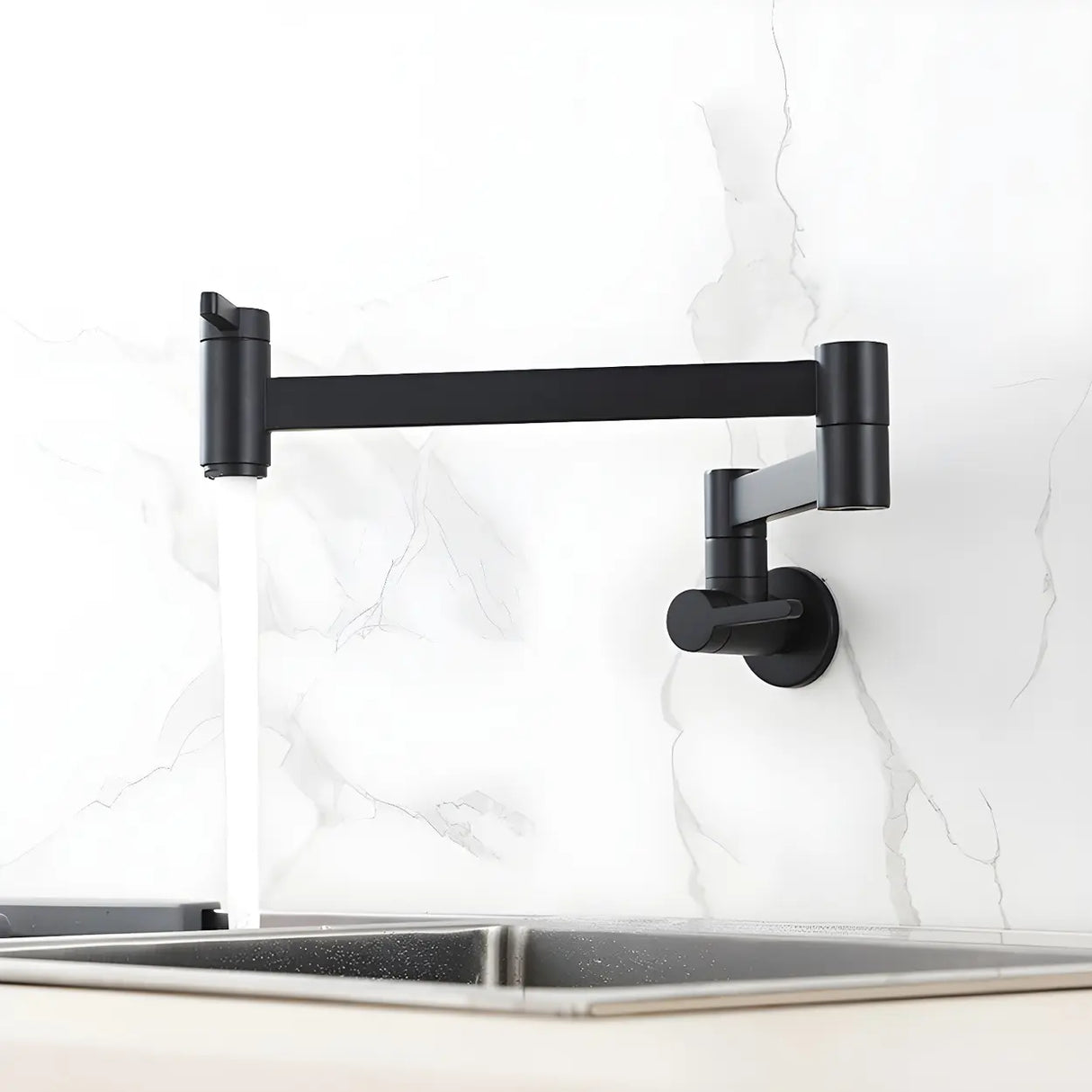 Low Arc Lever Handles Wall-Mounted Kitchen Faucets Image - 6