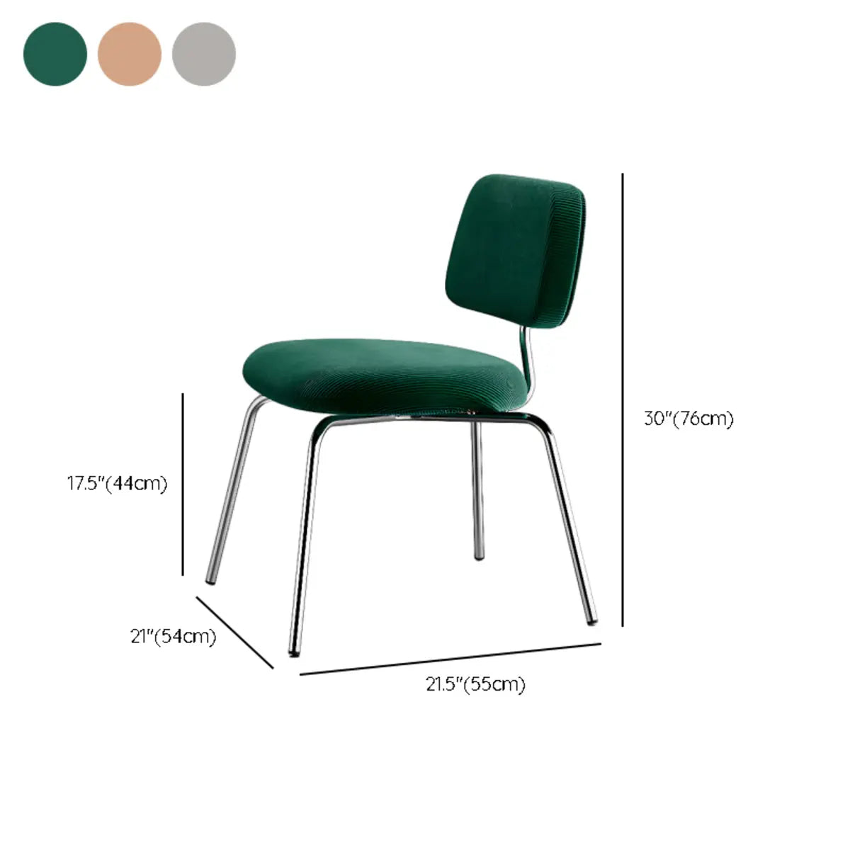 Low Back Round Upholstered Metal Dining Chair Green