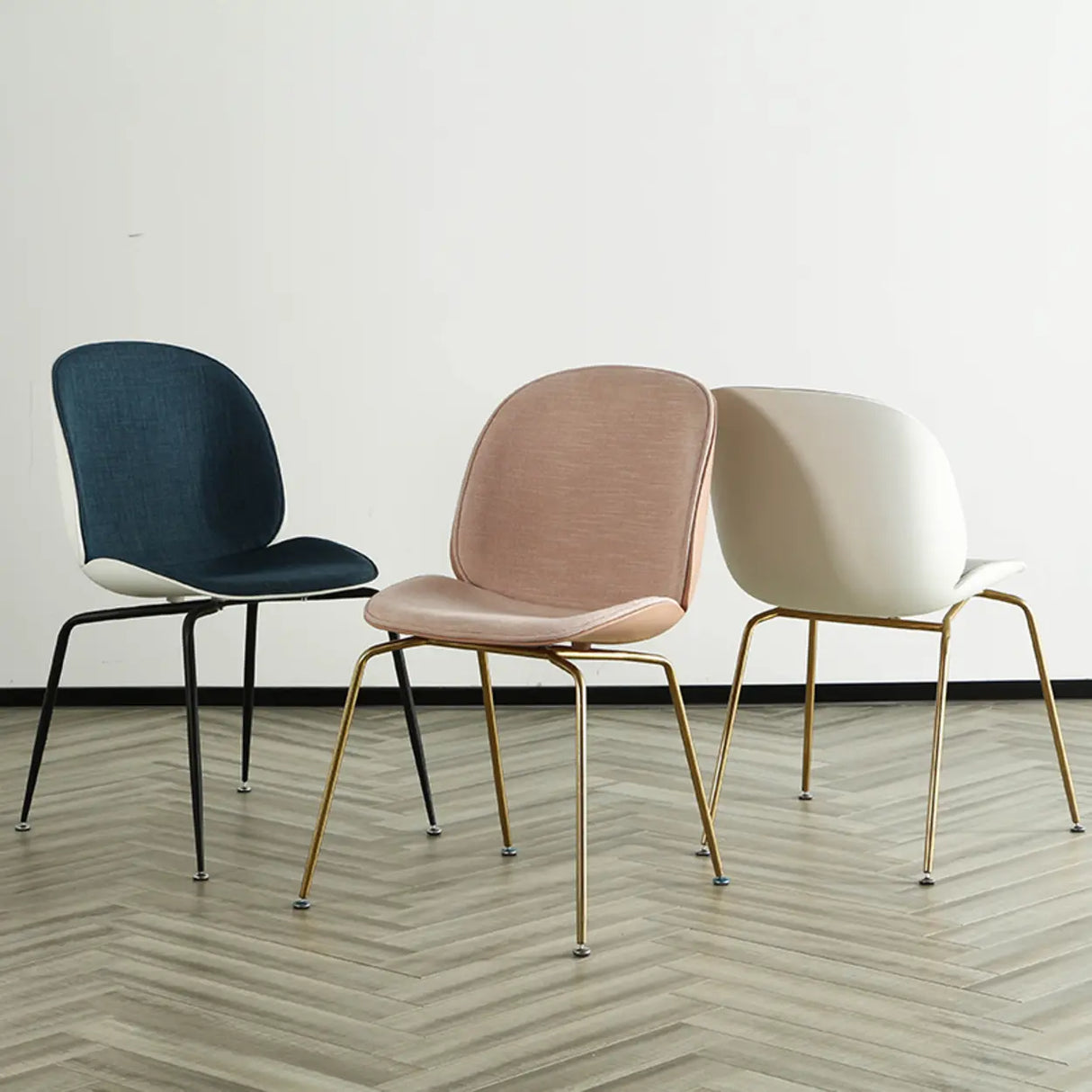 Low Curved Back Metal Padded Armless Dining Chairs Image - 3