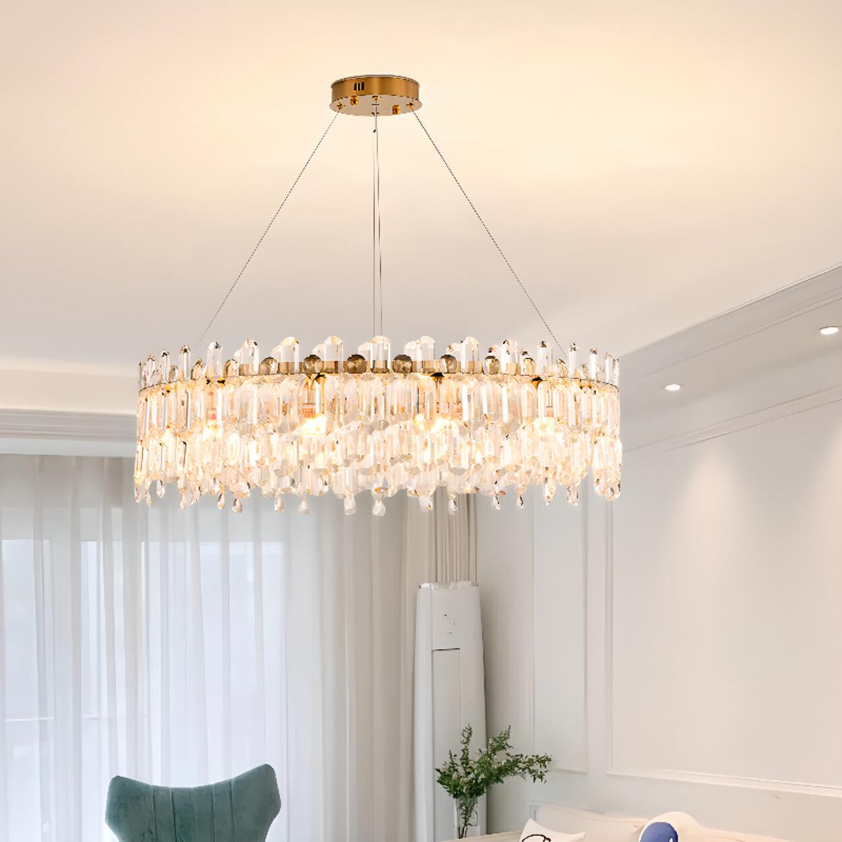 Luxurious Crystal Round Chandelier Adjustable Height Image - 1