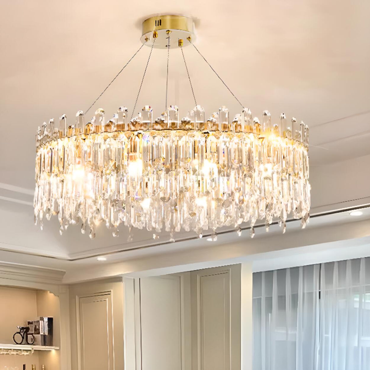 Luxurious Crystal Round Chandelier Adjustable Height Image - 4