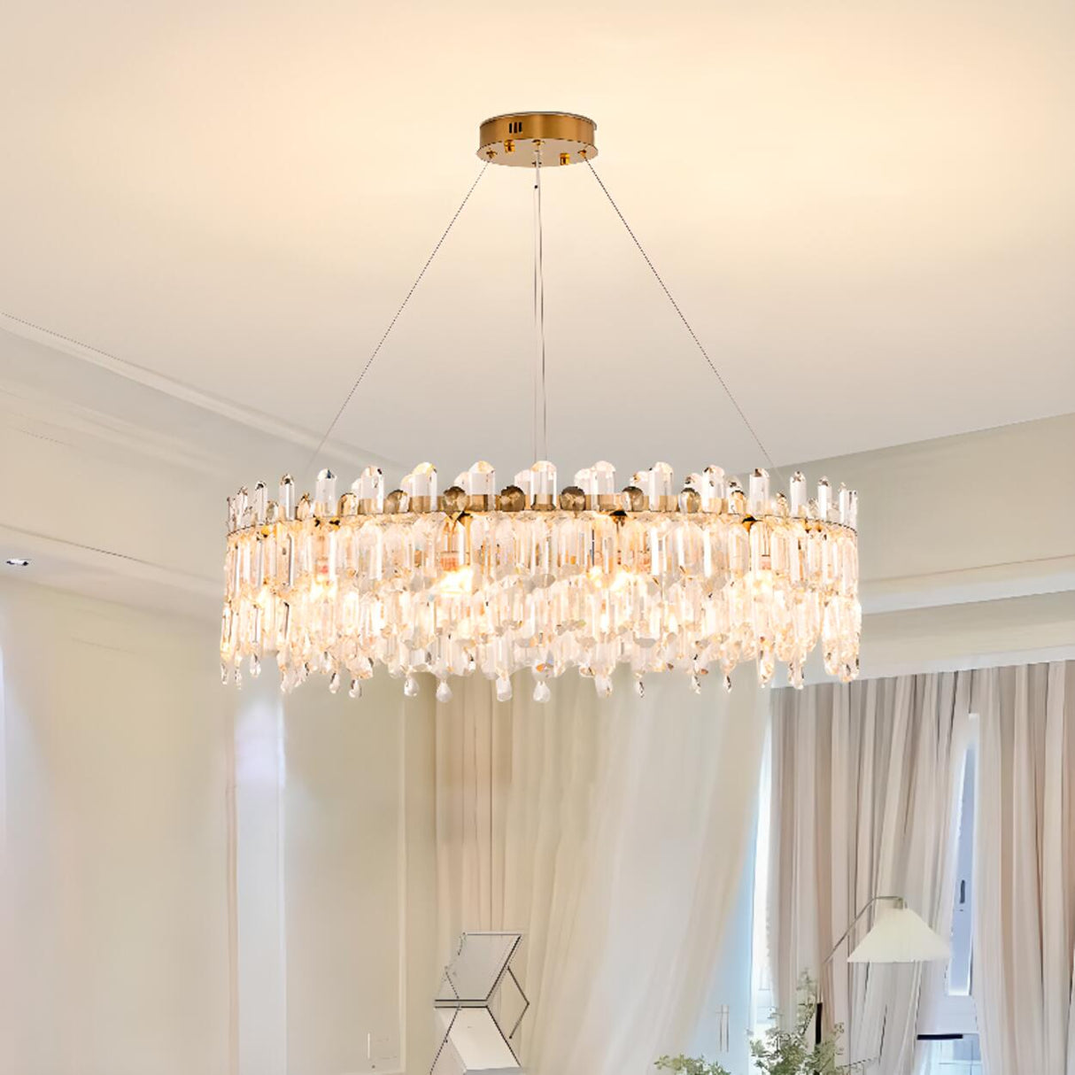 Luxurious Crystal Round Chandelier Adjustable Height Image - 6