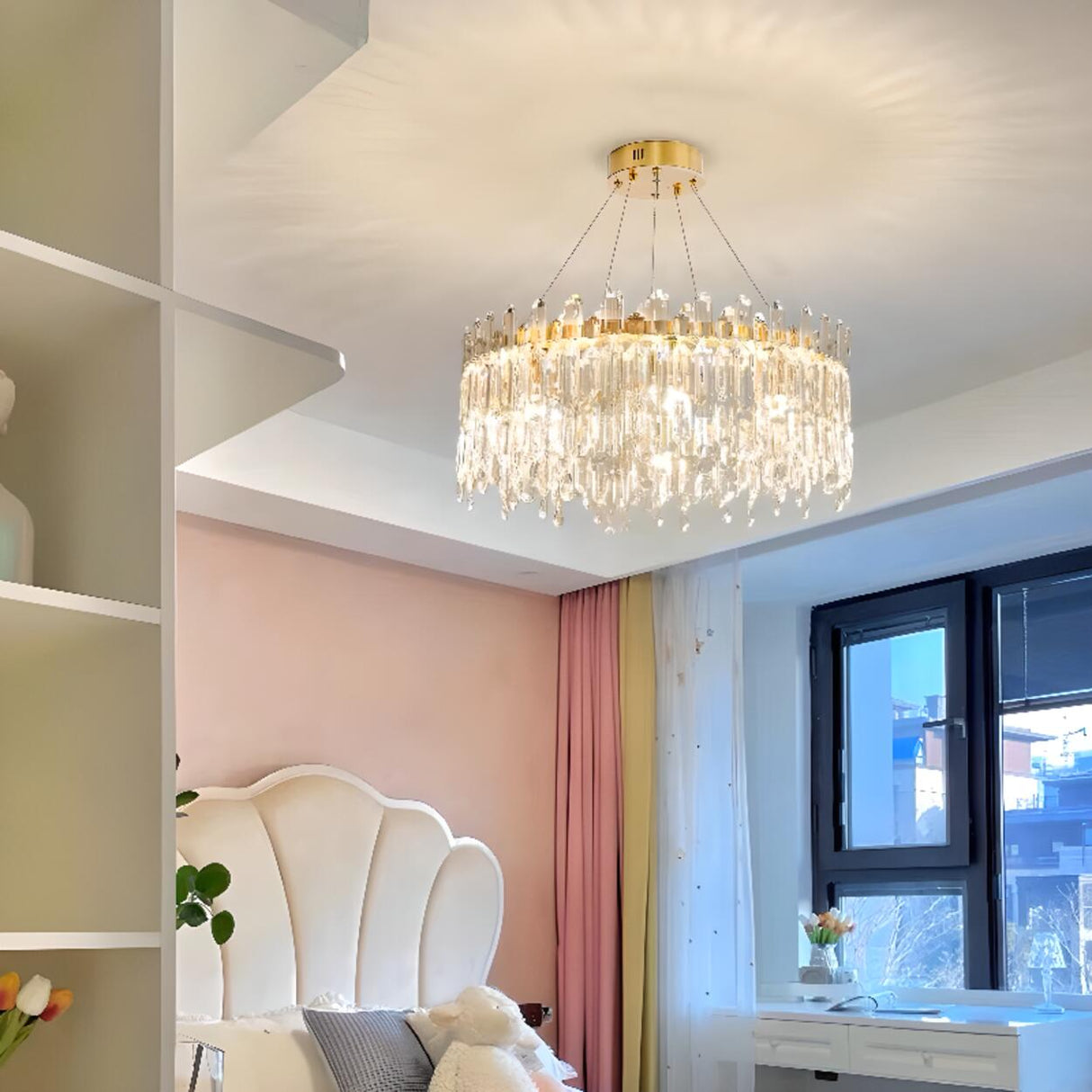 Luxurious Crystal Round Chandelier Adjustable Height Image - 8