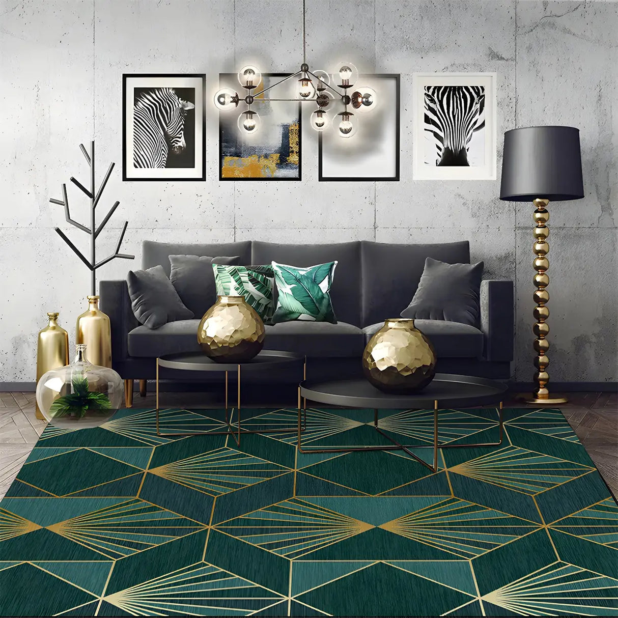 Luxurious Geometric Polyester Olive Green Area Rug Image - 1