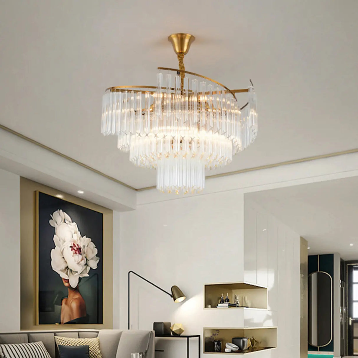 Luxurious Modern Gold 5-Tier Crystal Chandelier Image - 2